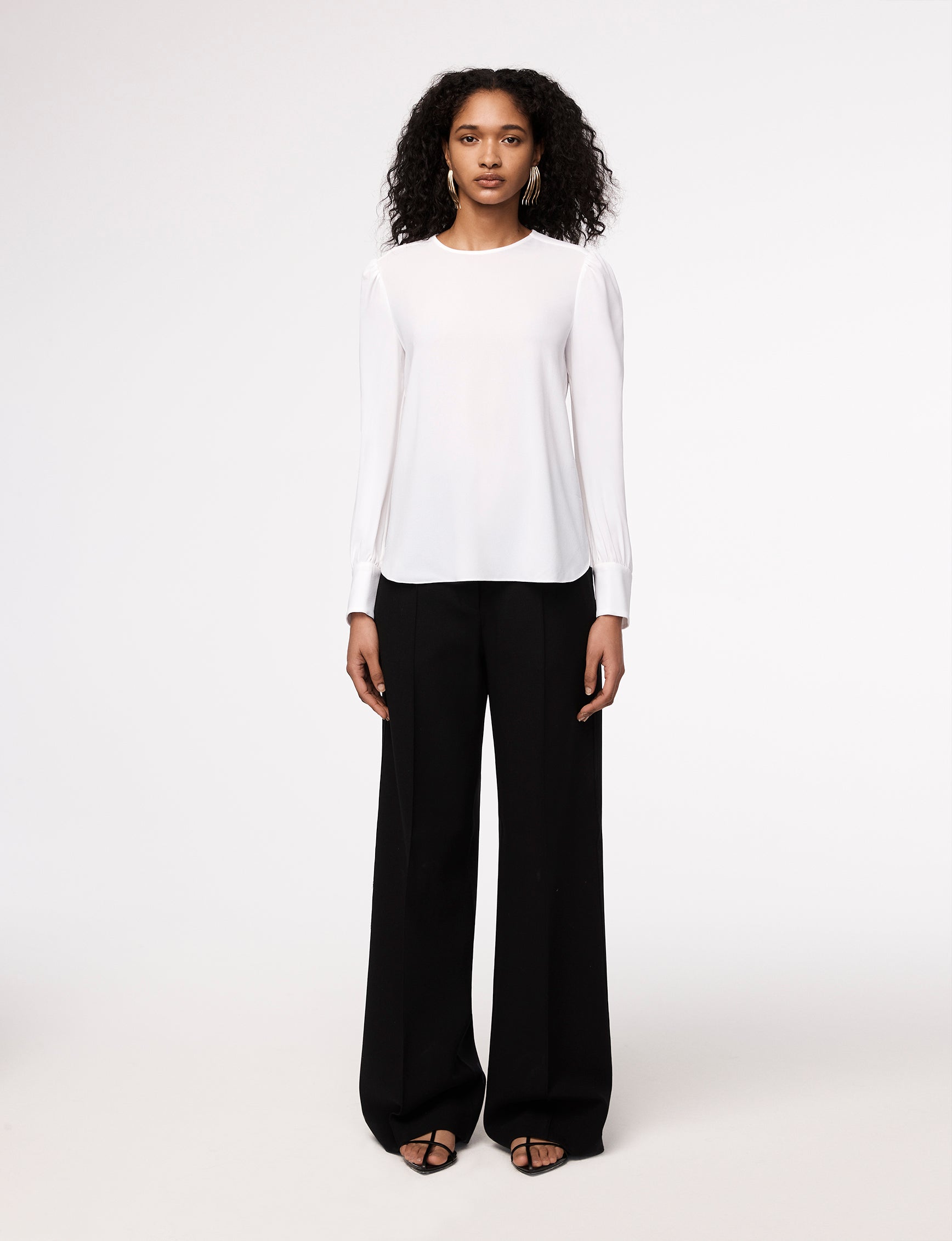 gathered sleeve crewneck blouse resale white 2