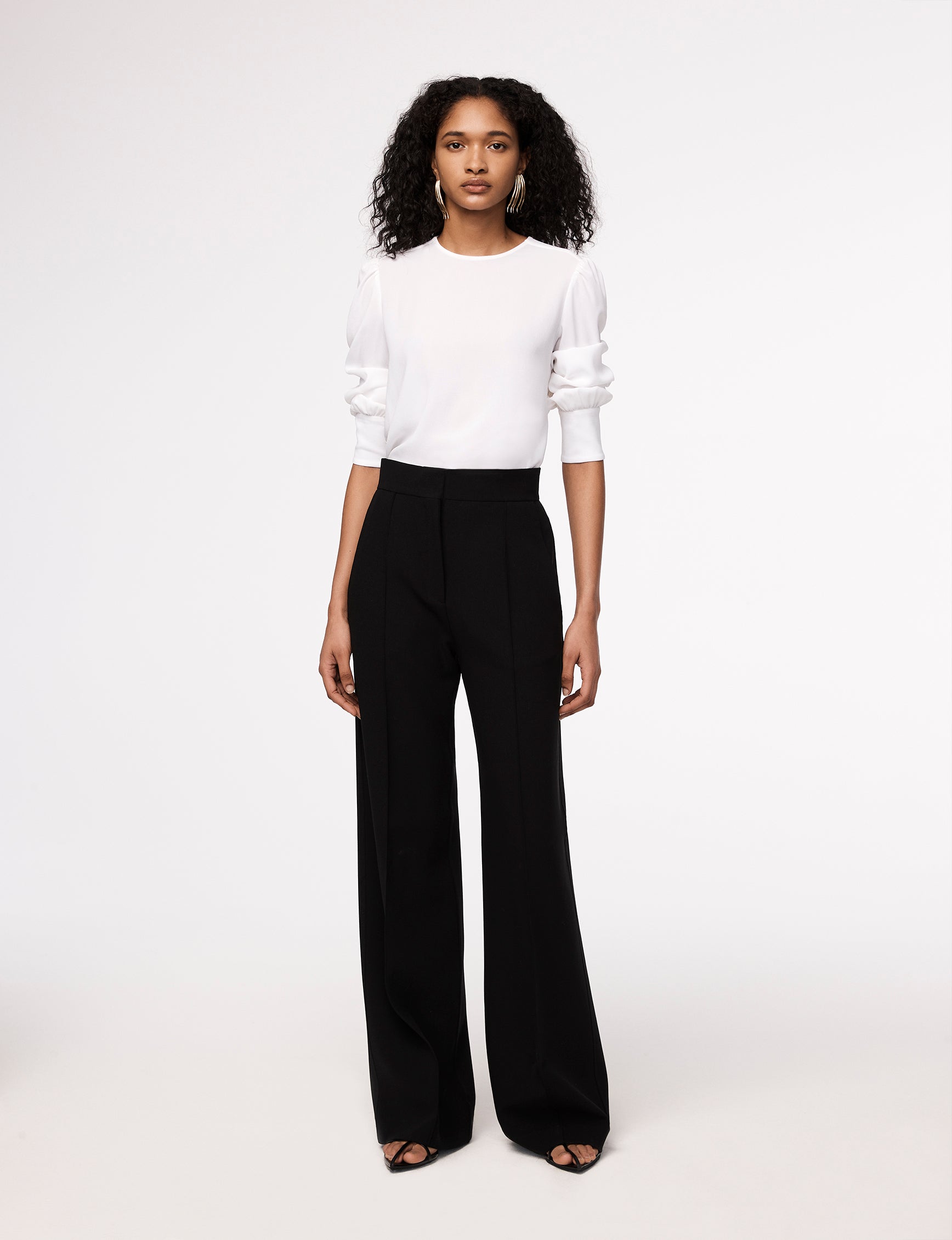 gathered sleeve crewneck blouse resale white 3