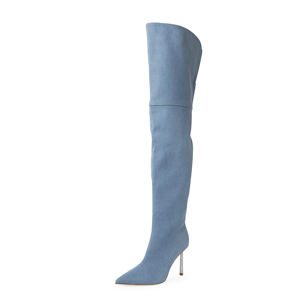 giselle denim crystal heel boots 2