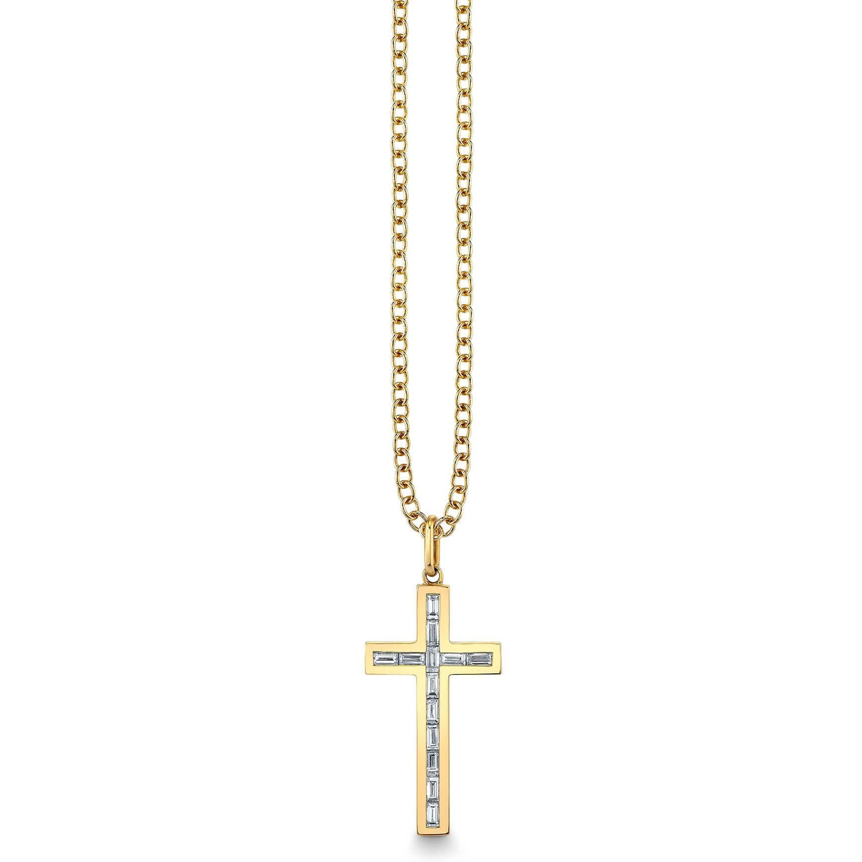 gold diamond channel set baguette cross charm 1