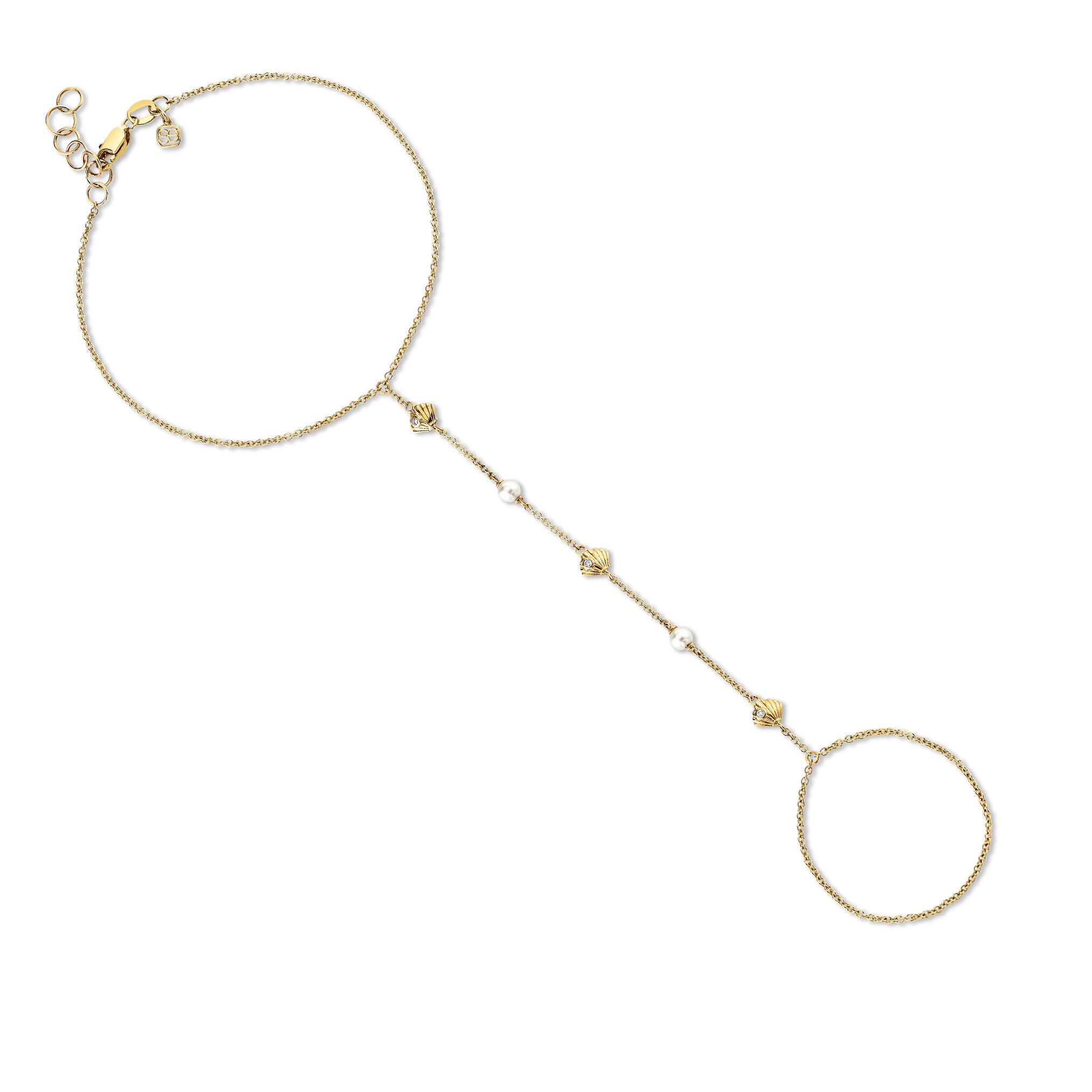 gold diamond clam shell pearl princess bracelet 1