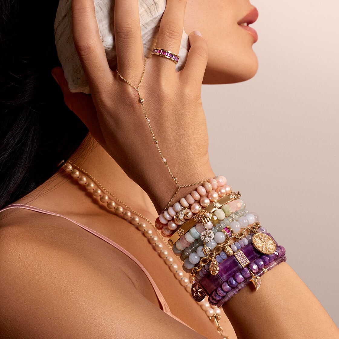 gold diamond clam shell pearl princess bracelet 2