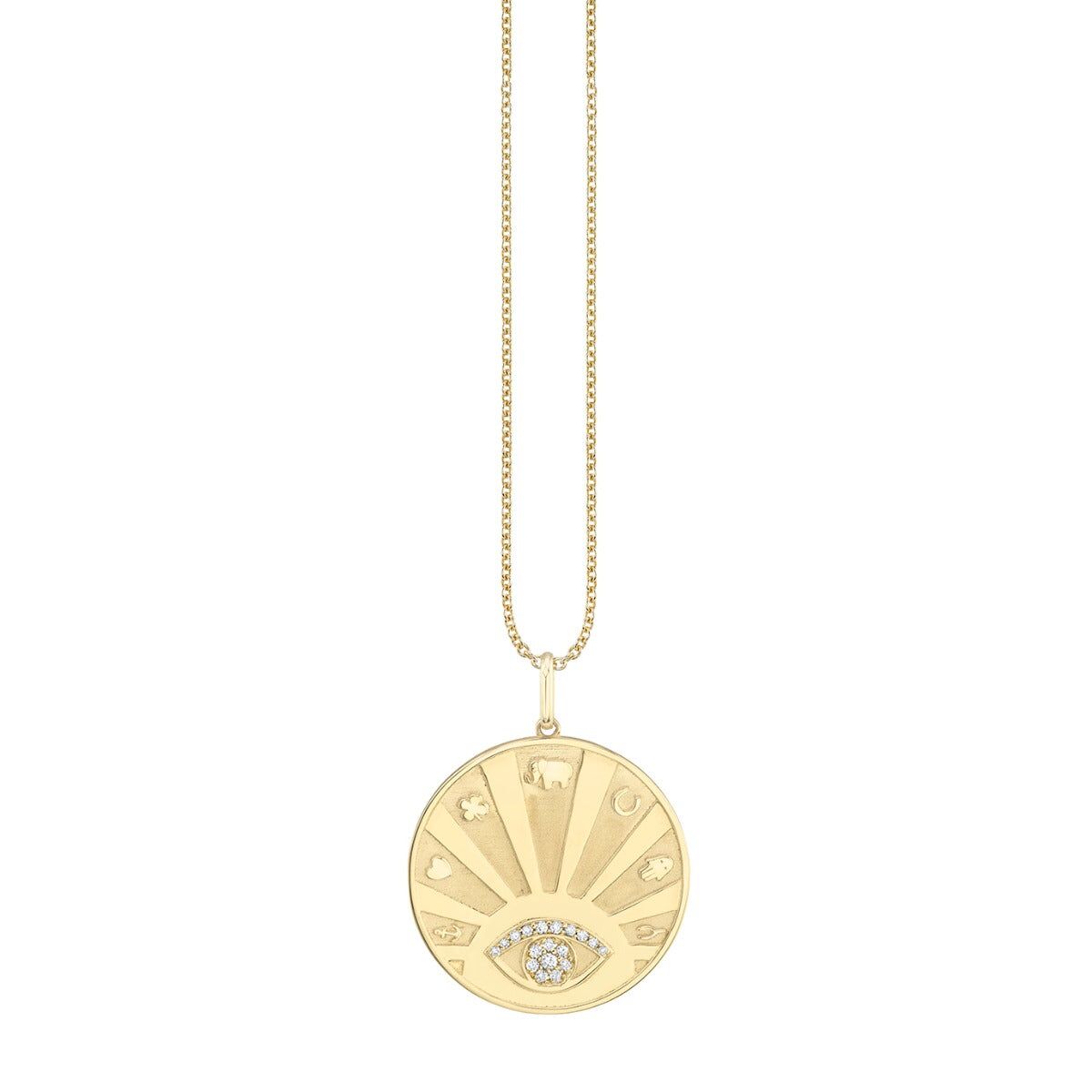 gold diamond eye luck with rays coin charm 1