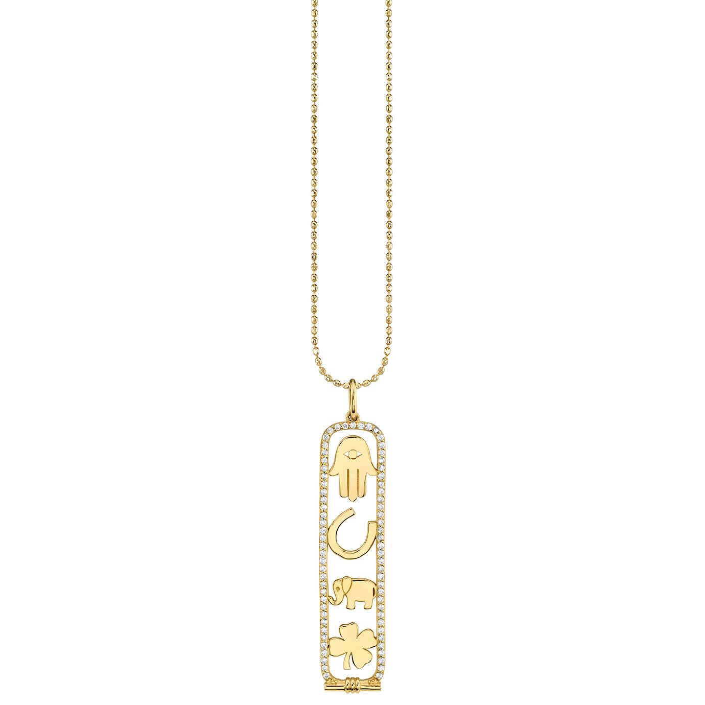 gold diamond luck and protection long cartouche charm 1