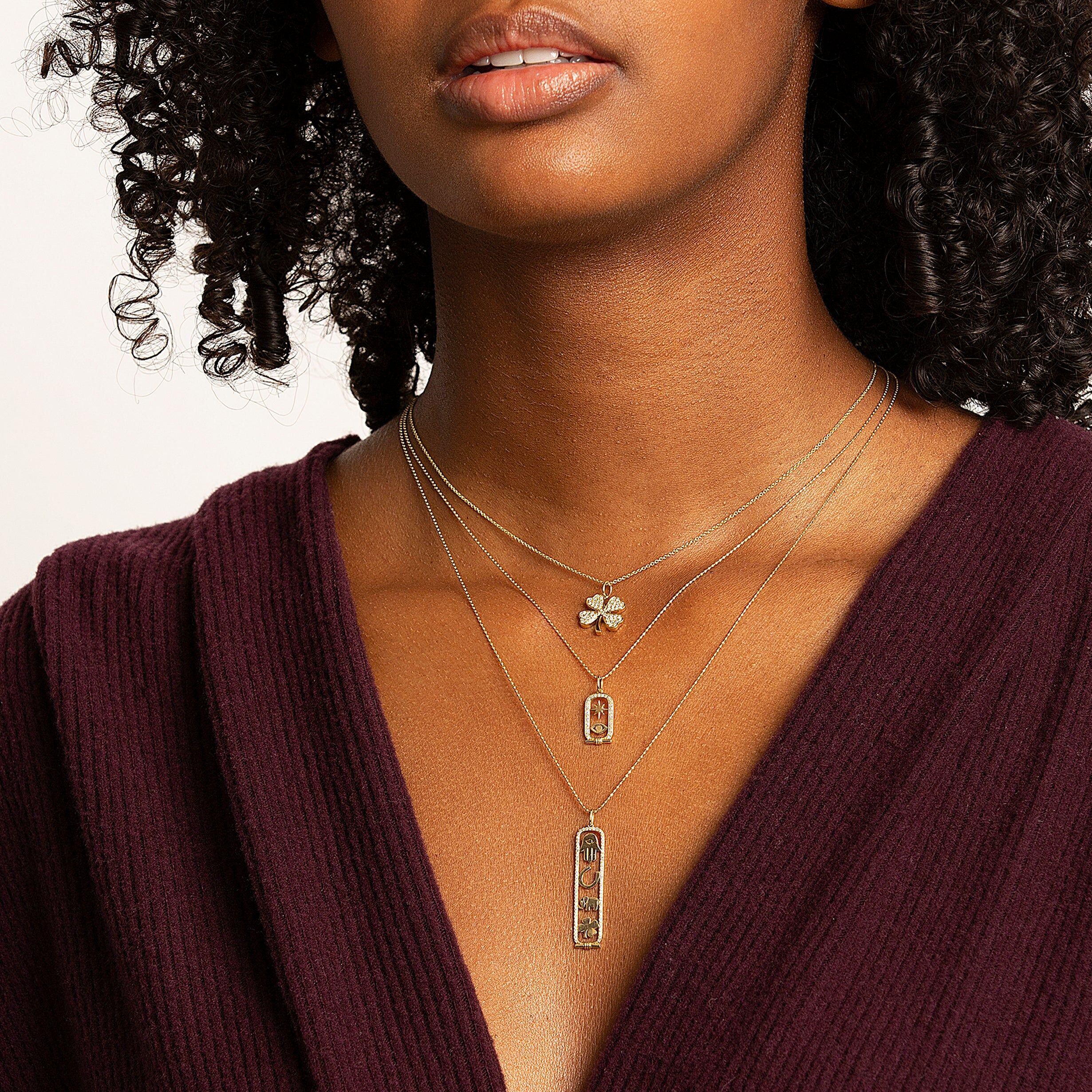 gold diamond luck and protection long cartouche charm 2