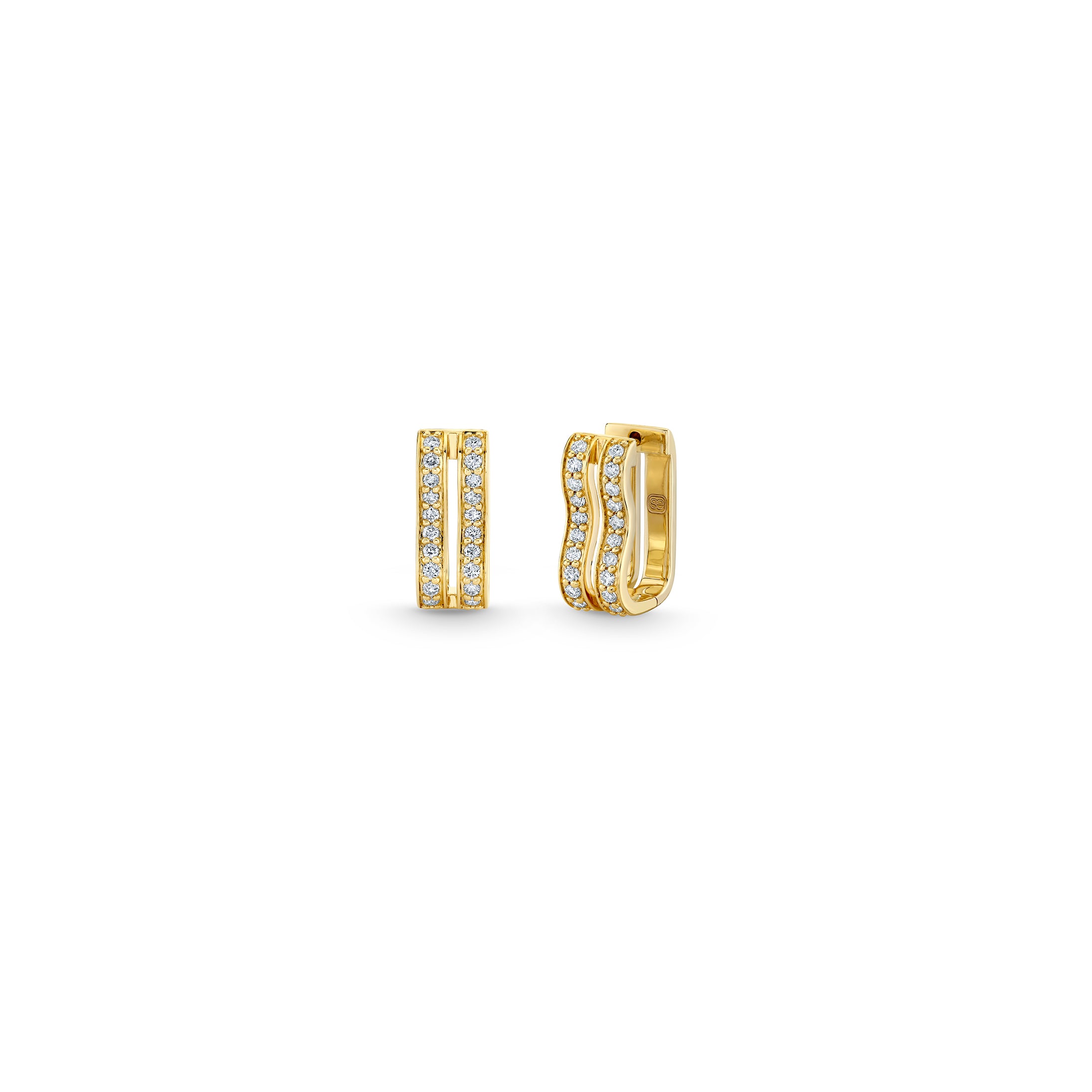 gold diamond pave double wavy huggie 1