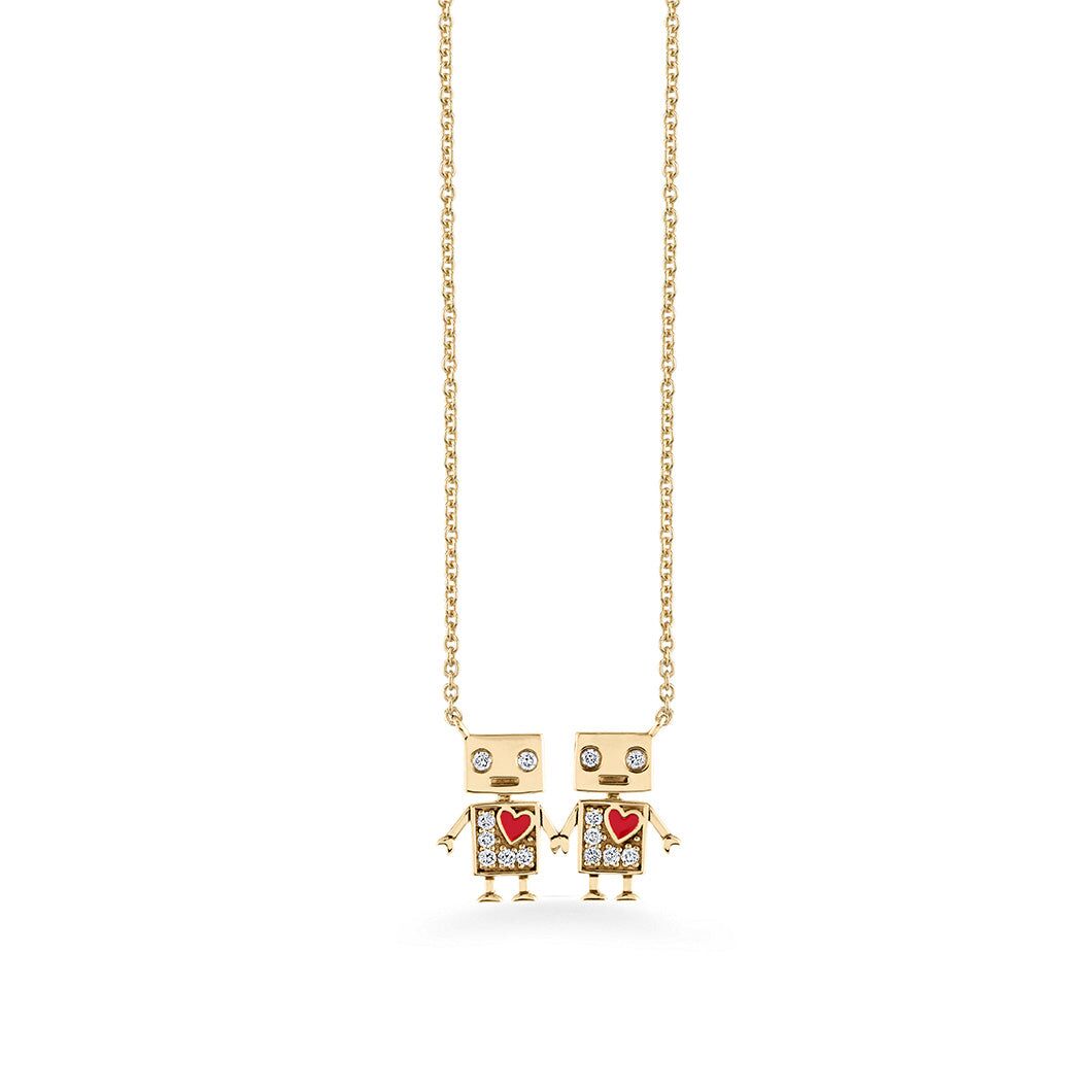 gold diamond robot friendship necklace 1