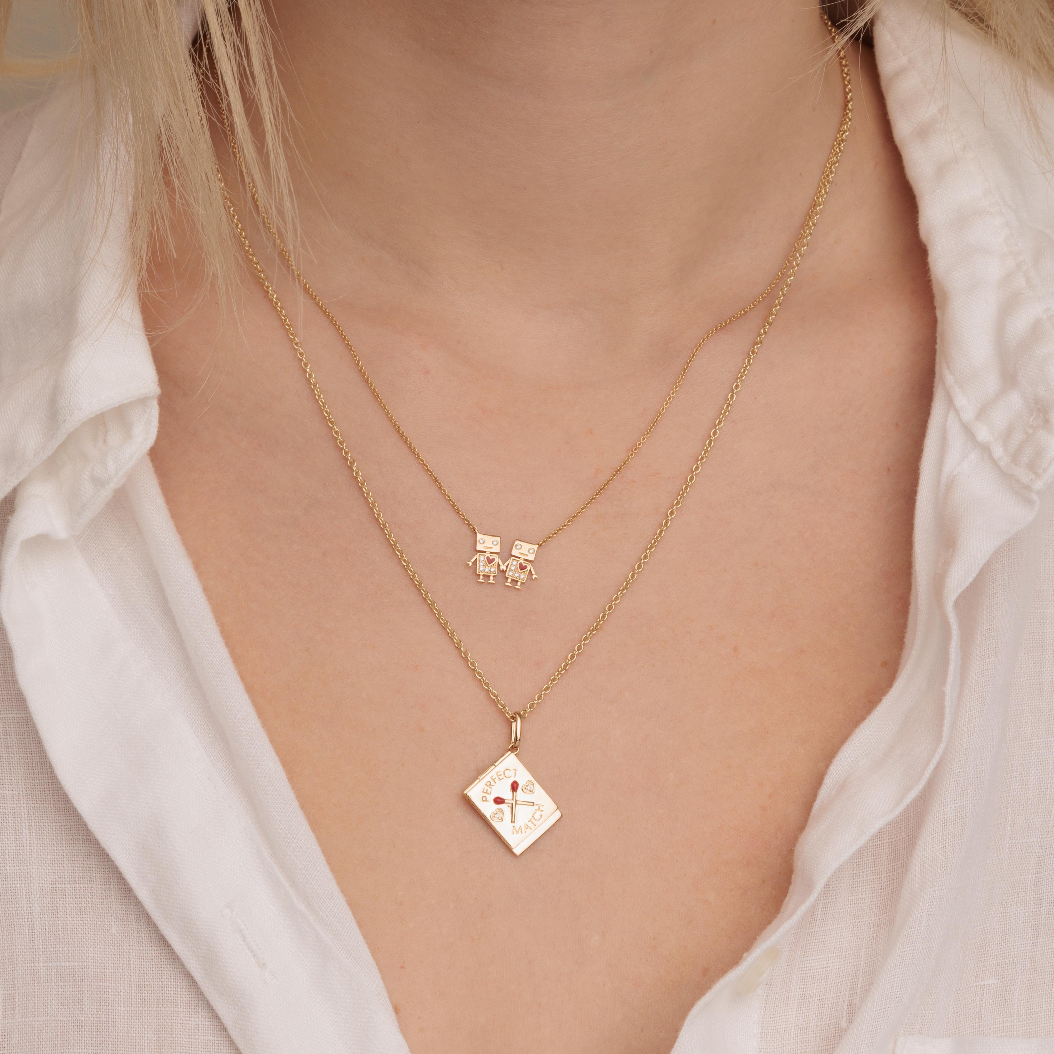 gold diamond robot friendship necklace 2