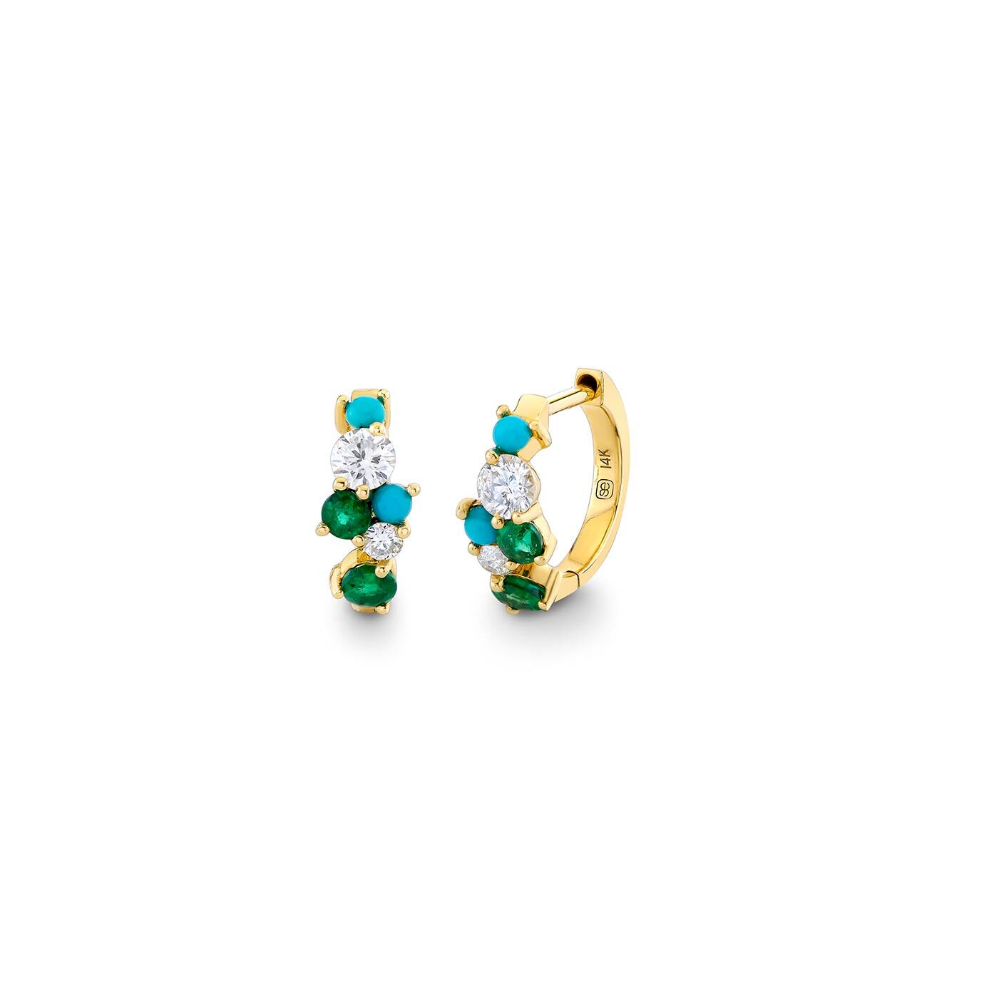 gold emerald turquoise cocktail huggie hoop 1