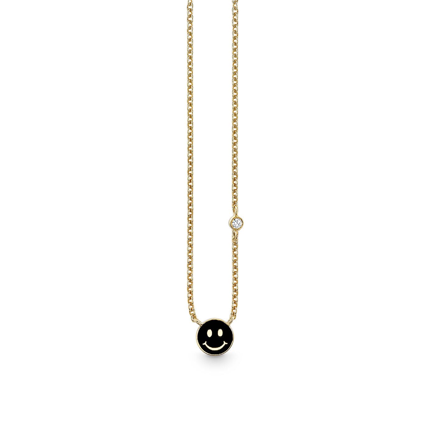 gold enamel mini happy face necklace 1