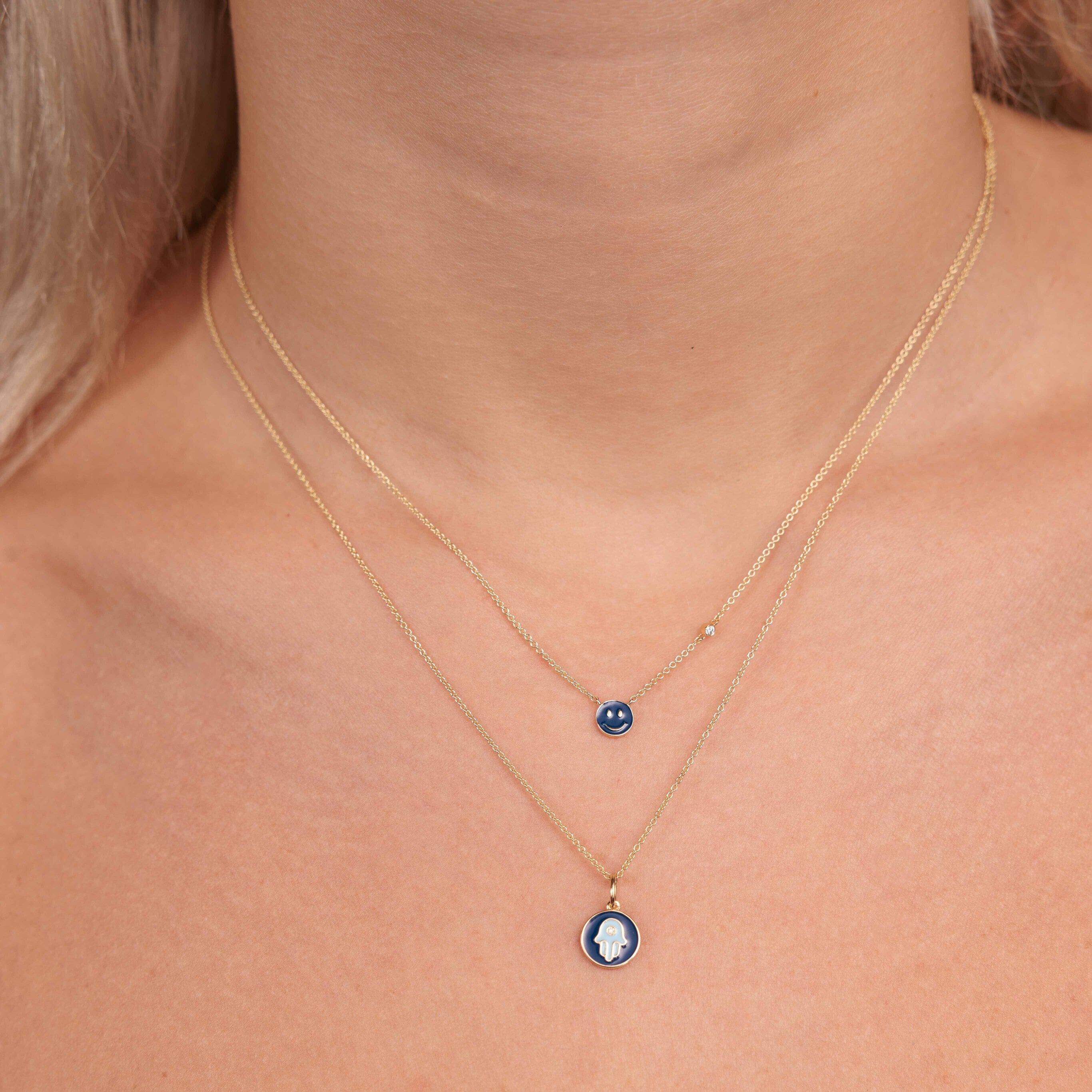 gold enamel mini happy face necklace 2