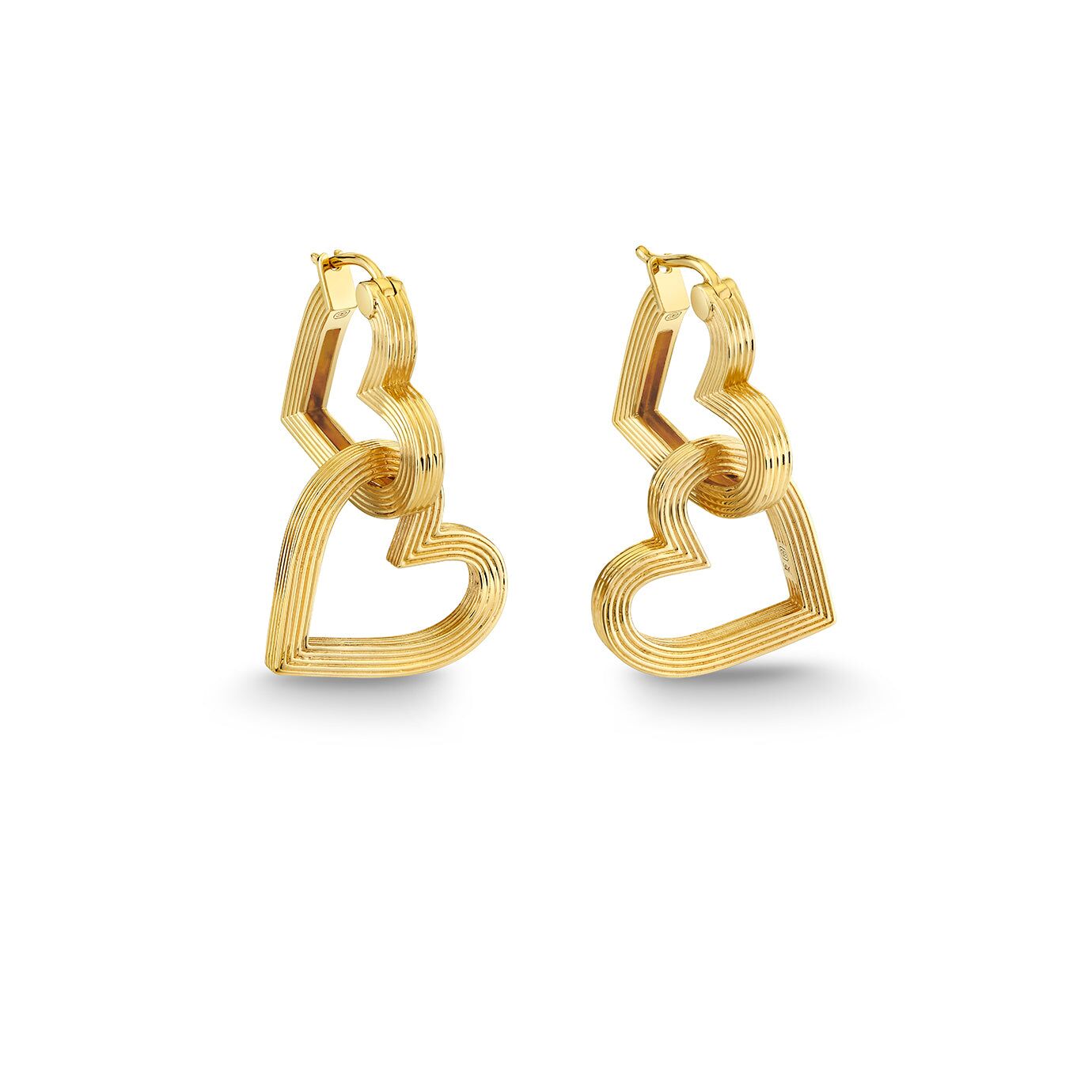 gold fluted double heart hoops 1