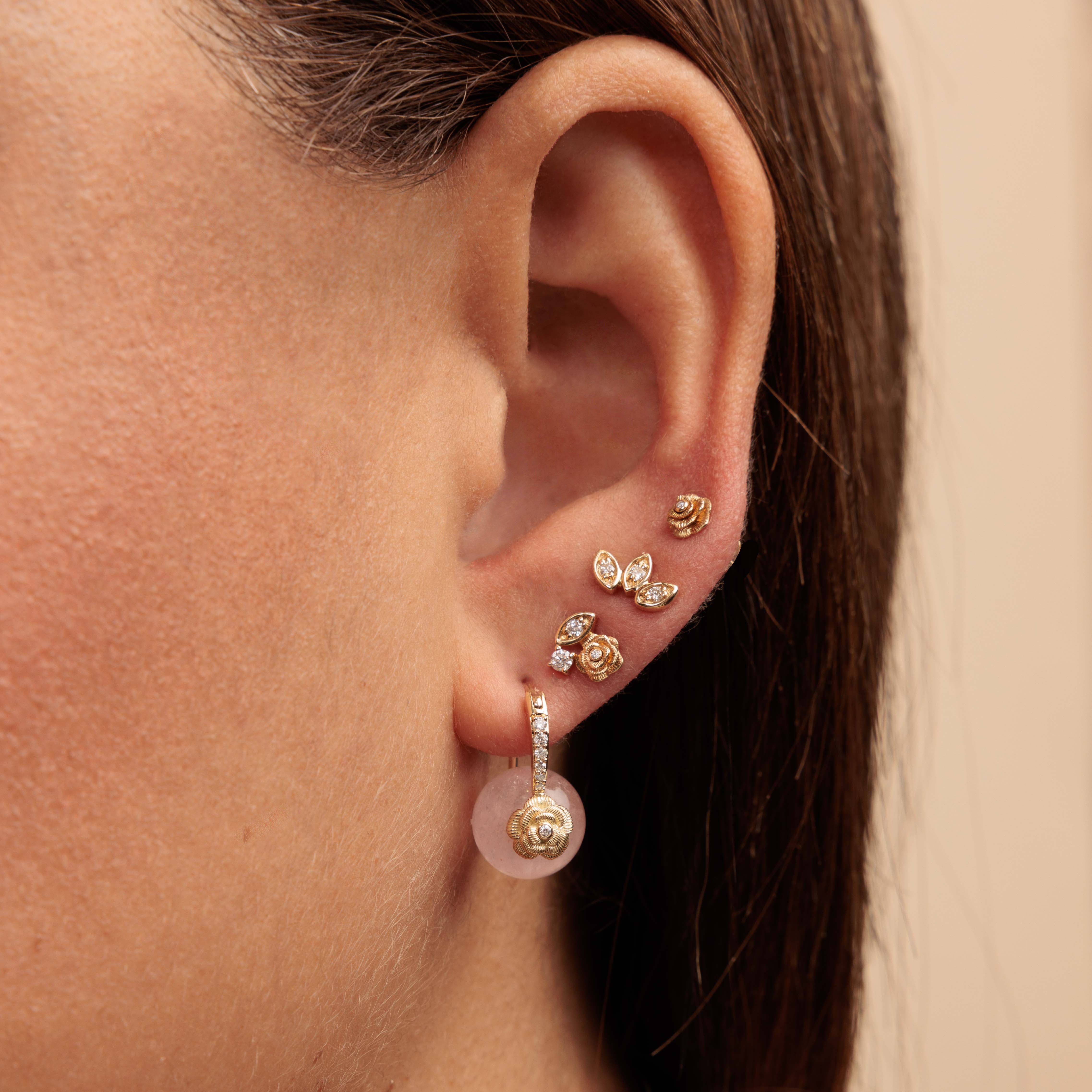 gold marquise eye diamond rose stud 2