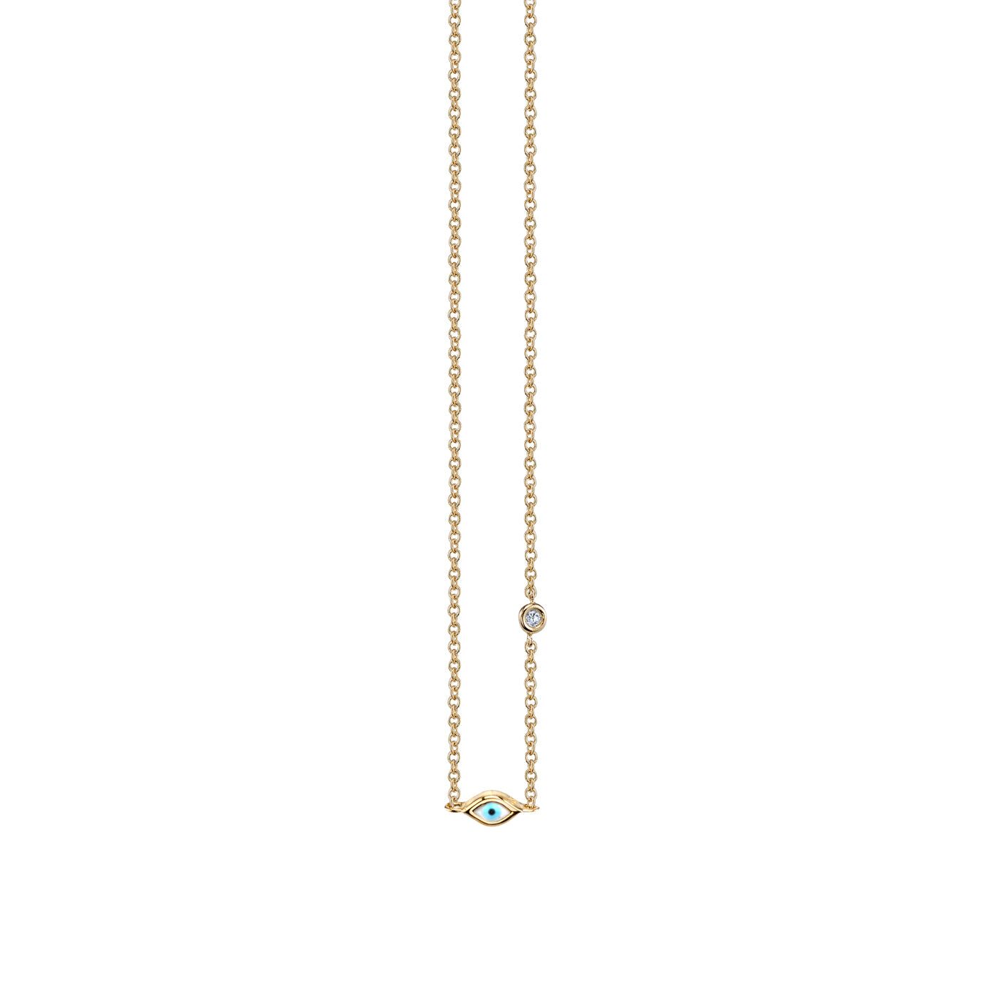 gold mini enamel eye necklace with bezel set diamond 1