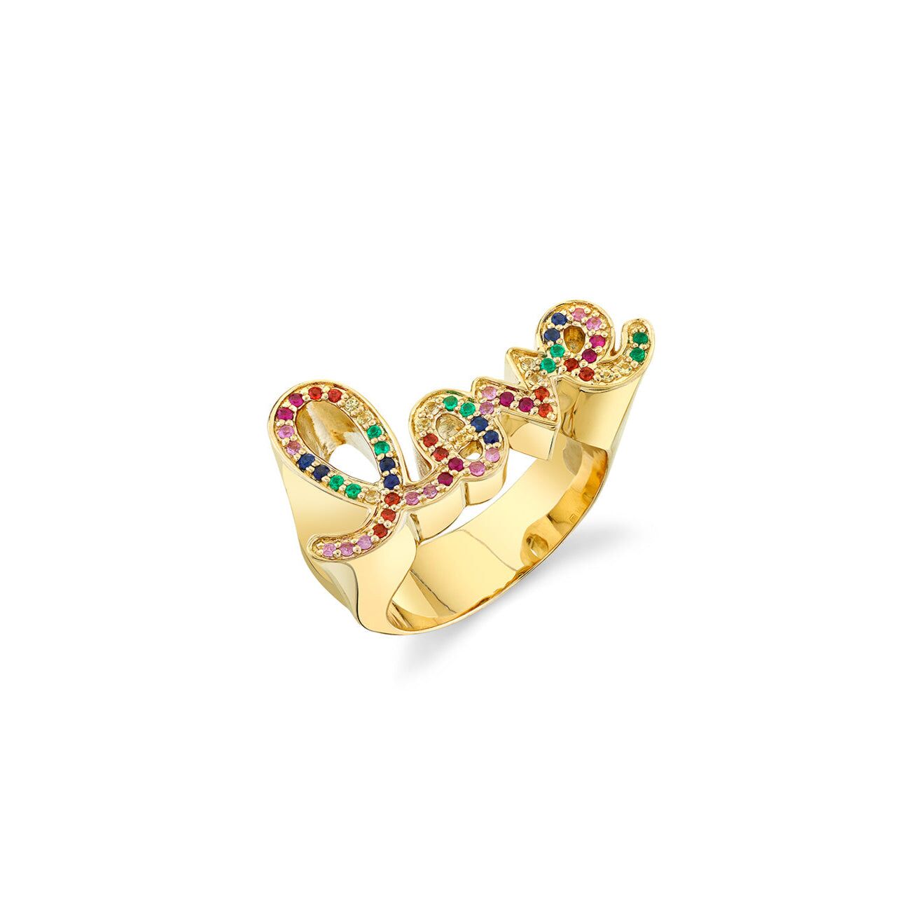 gold rainbow love script block signet ring 1