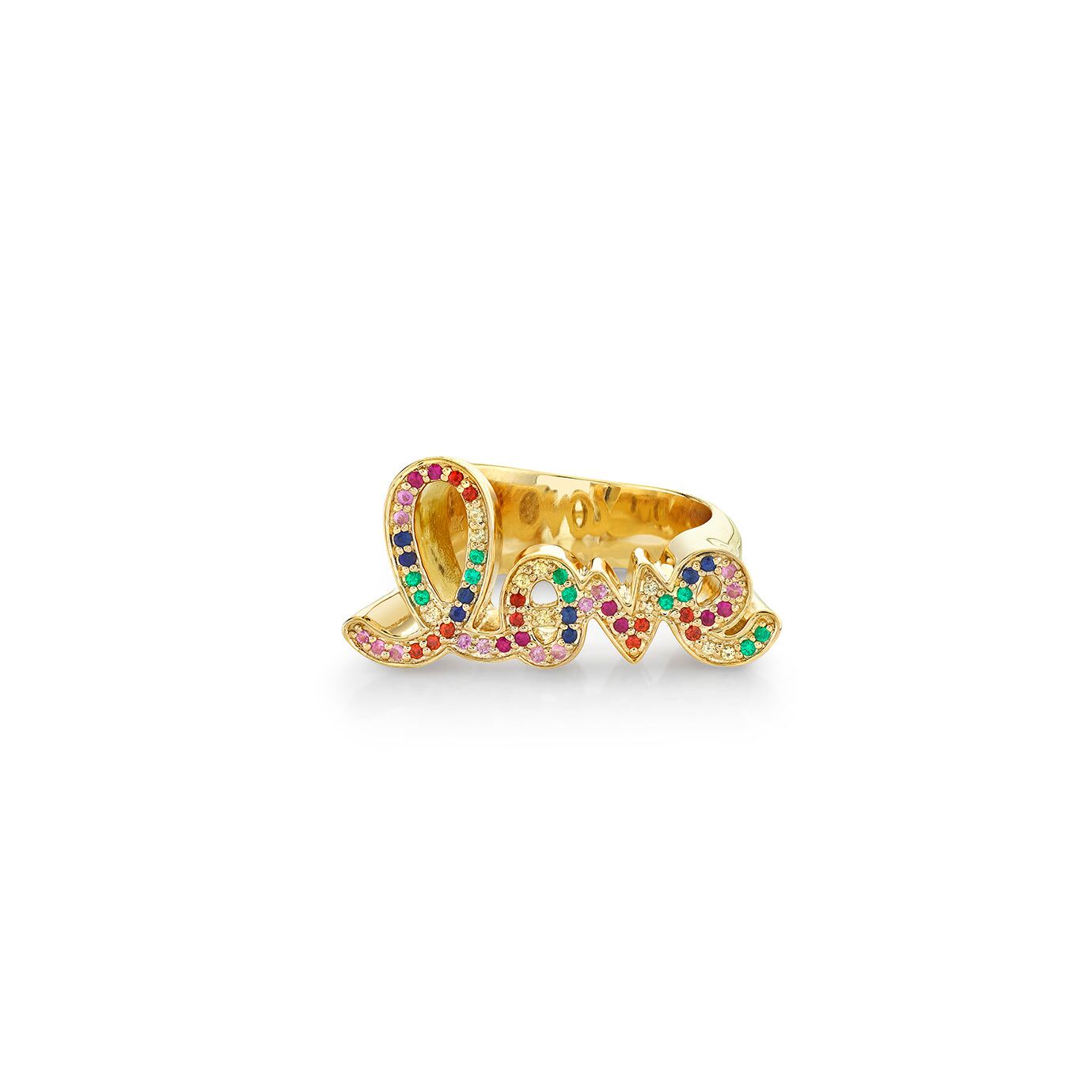 gold rainbow love script block signet ring 3
