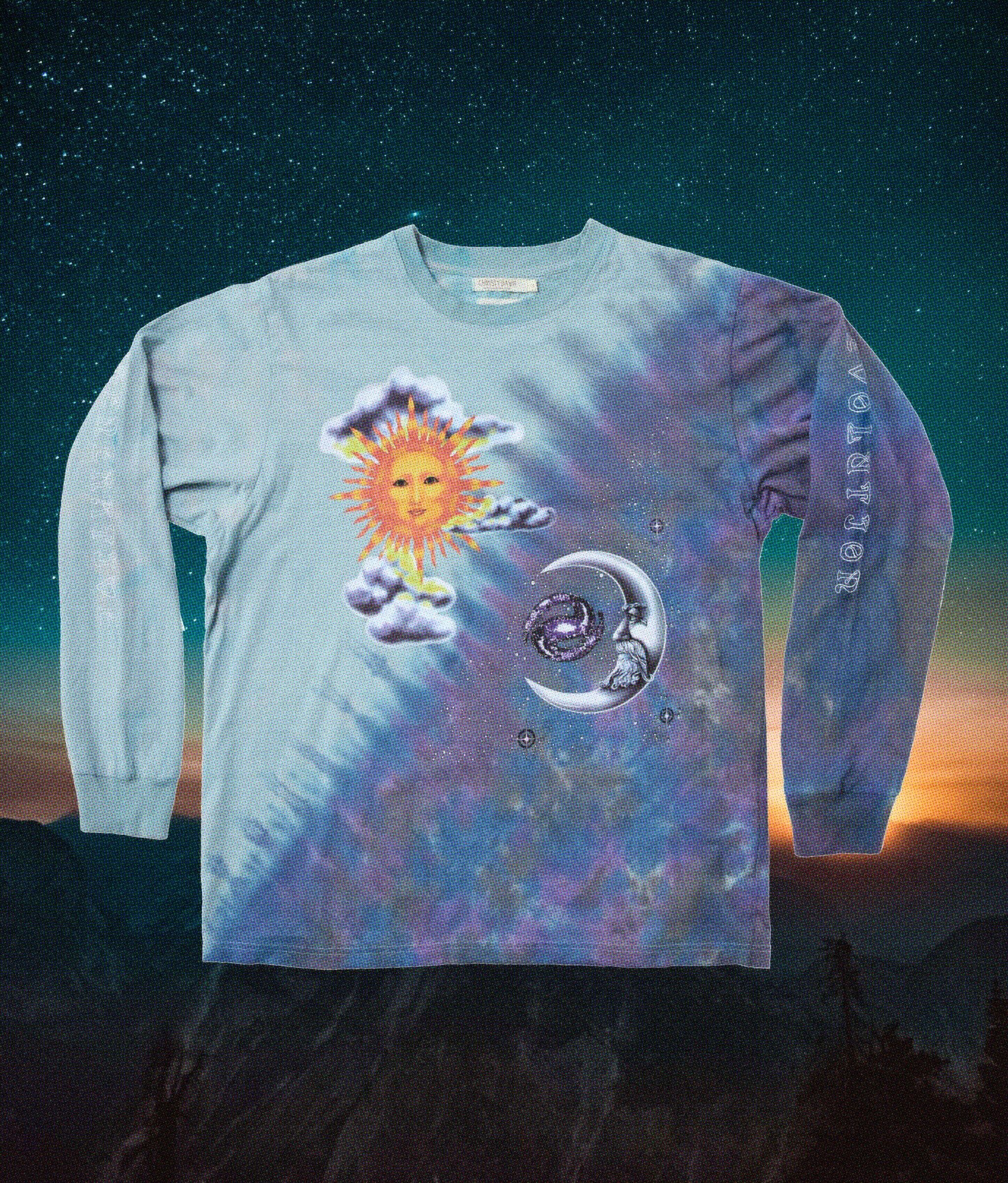half moon half sun long sleeve tee blue tie dye 1