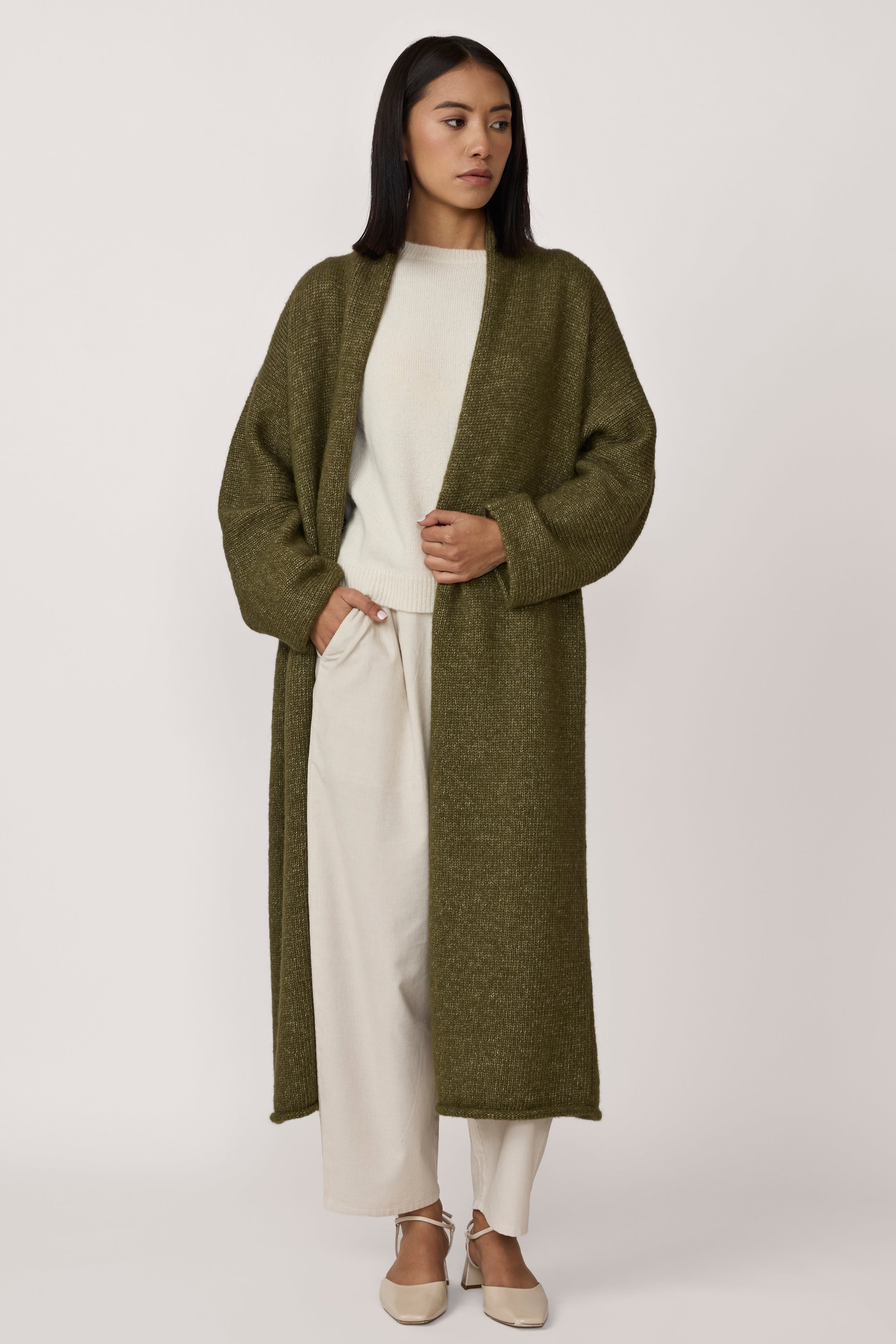 heirloom sweater coat olive 1
