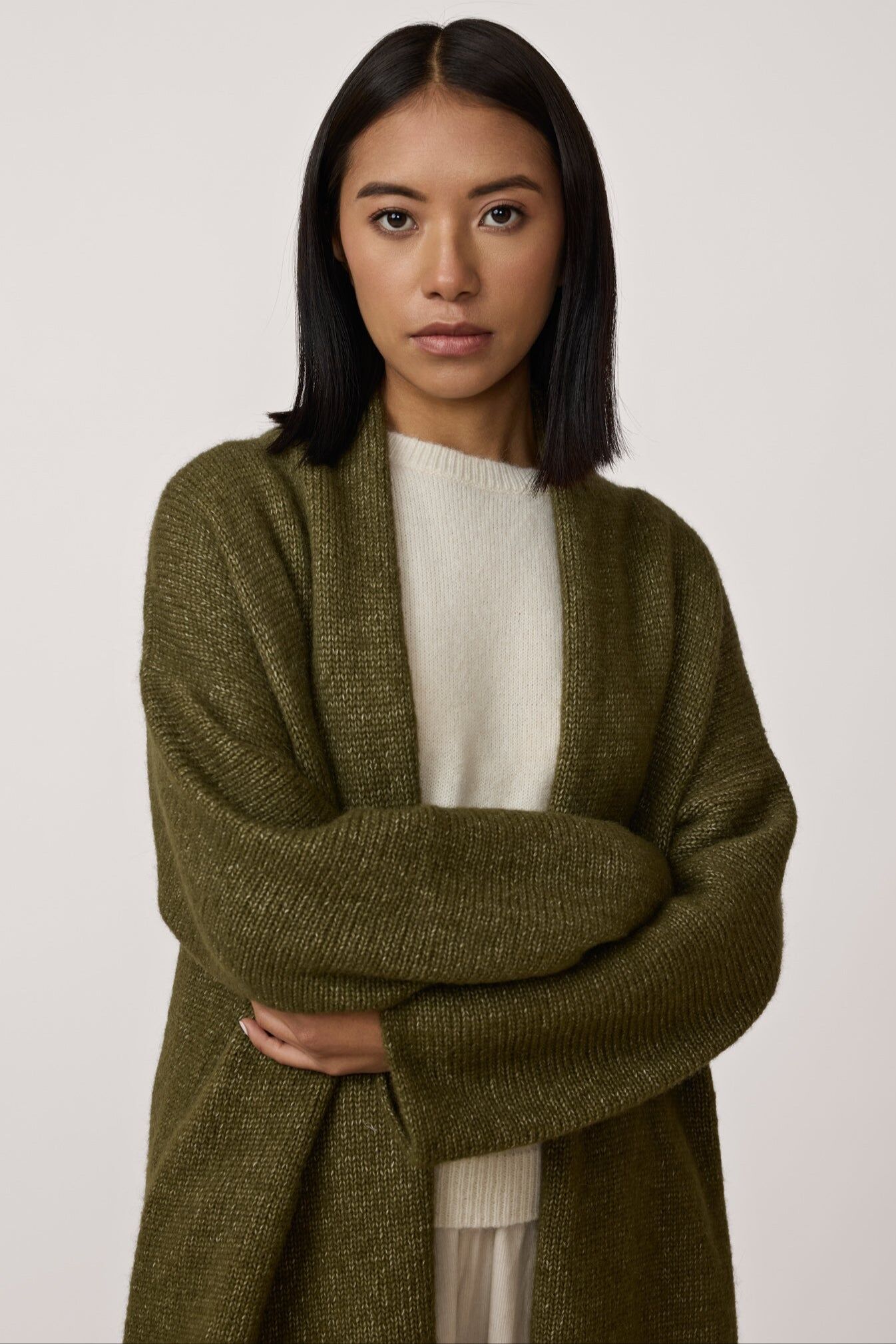 heirloom sweater coat olive 3