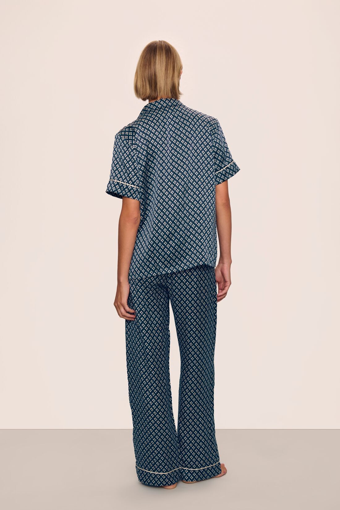 inez washable silk printed short sleeve pant pj set 2