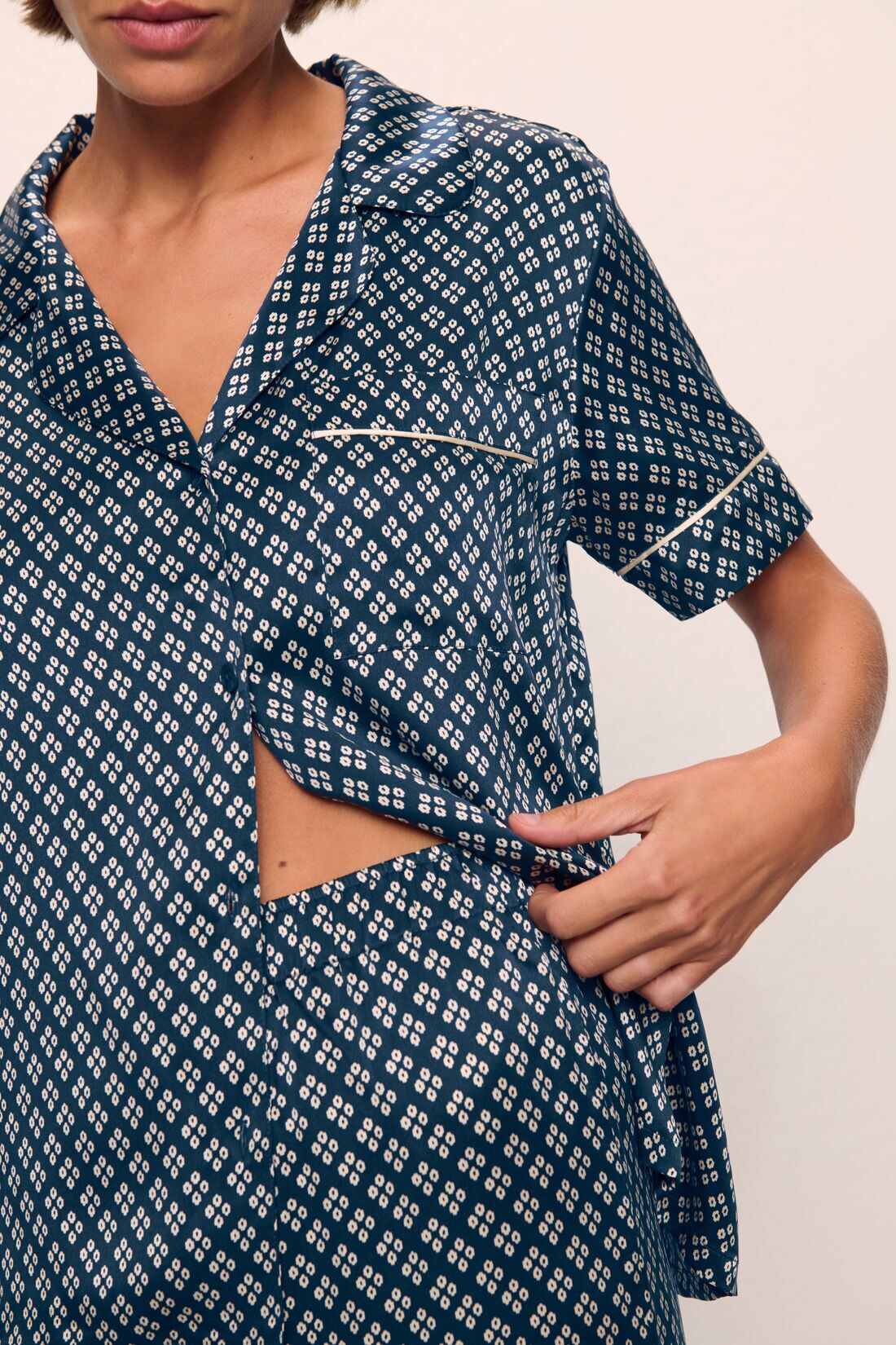 inez washable silk printed short sleeve pant pj set 3