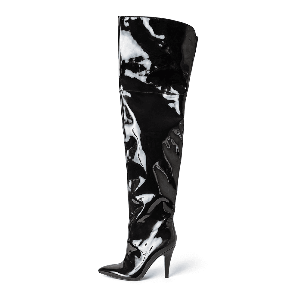 jane black patent thigh high boots 1