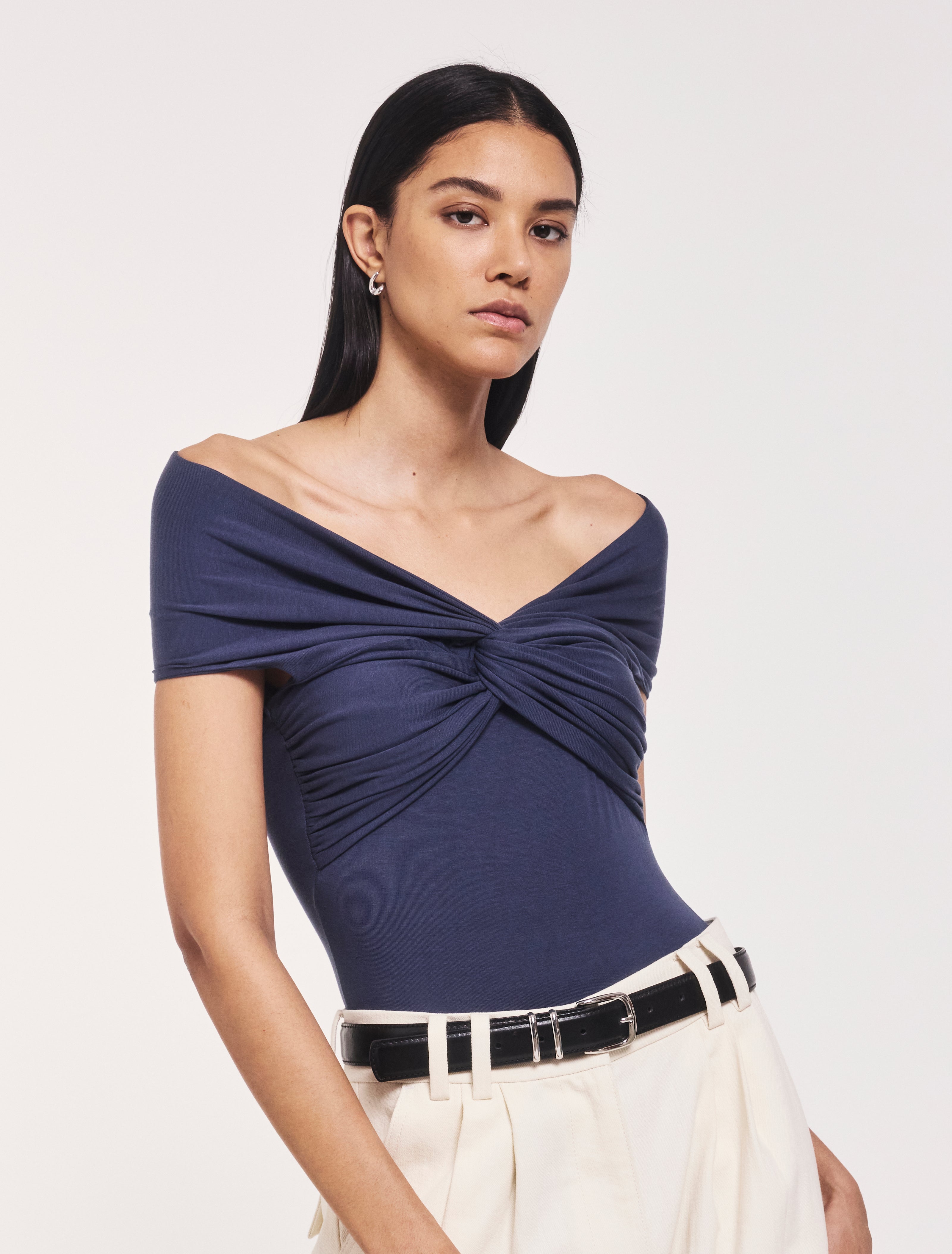 laila twist front bodysuit in nightime 1