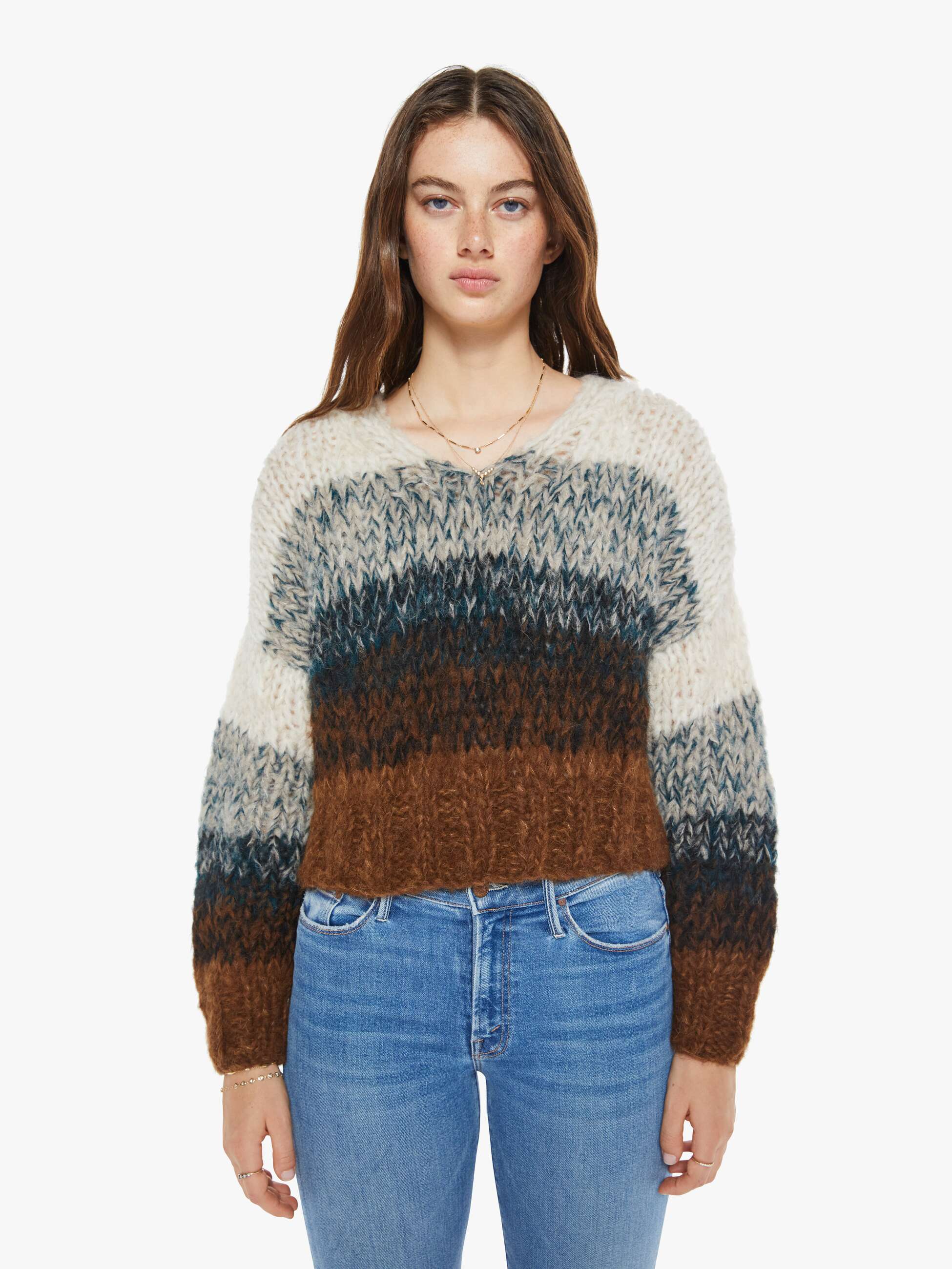 maiami alpaca ombre v neck pullover brown ombre 1