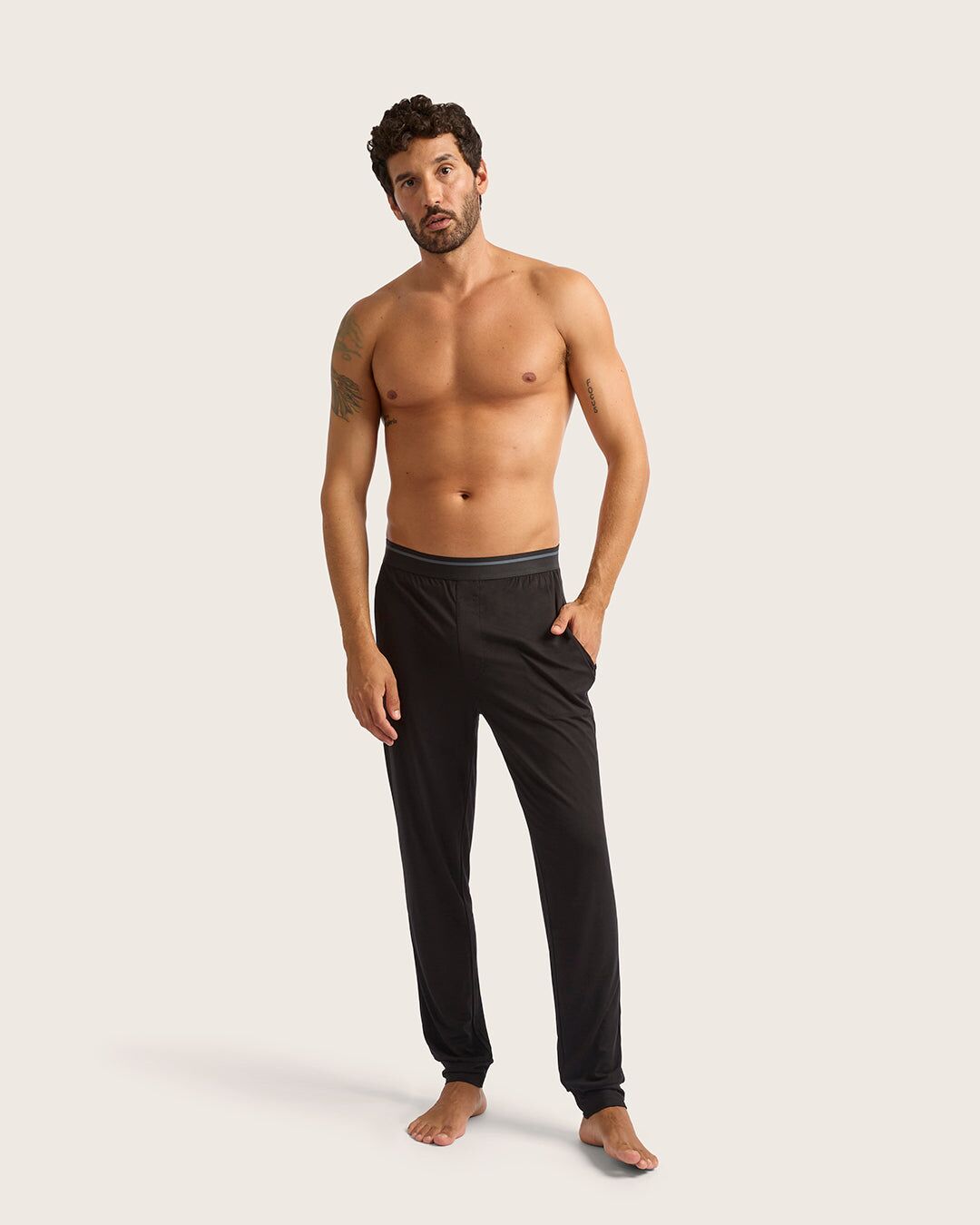 mens cuffed sleep pants black 2