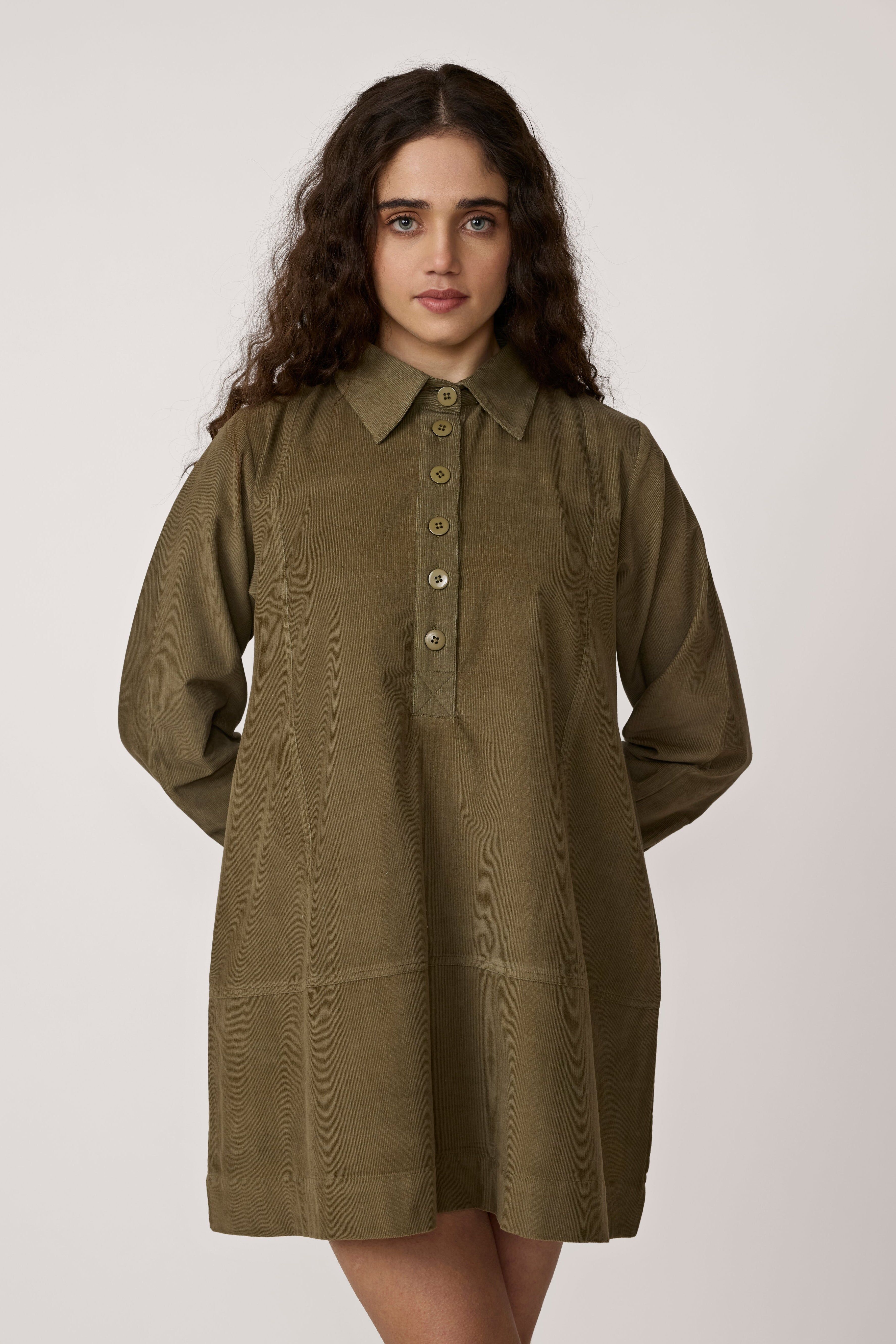 mini popover dress olive corduroy 1