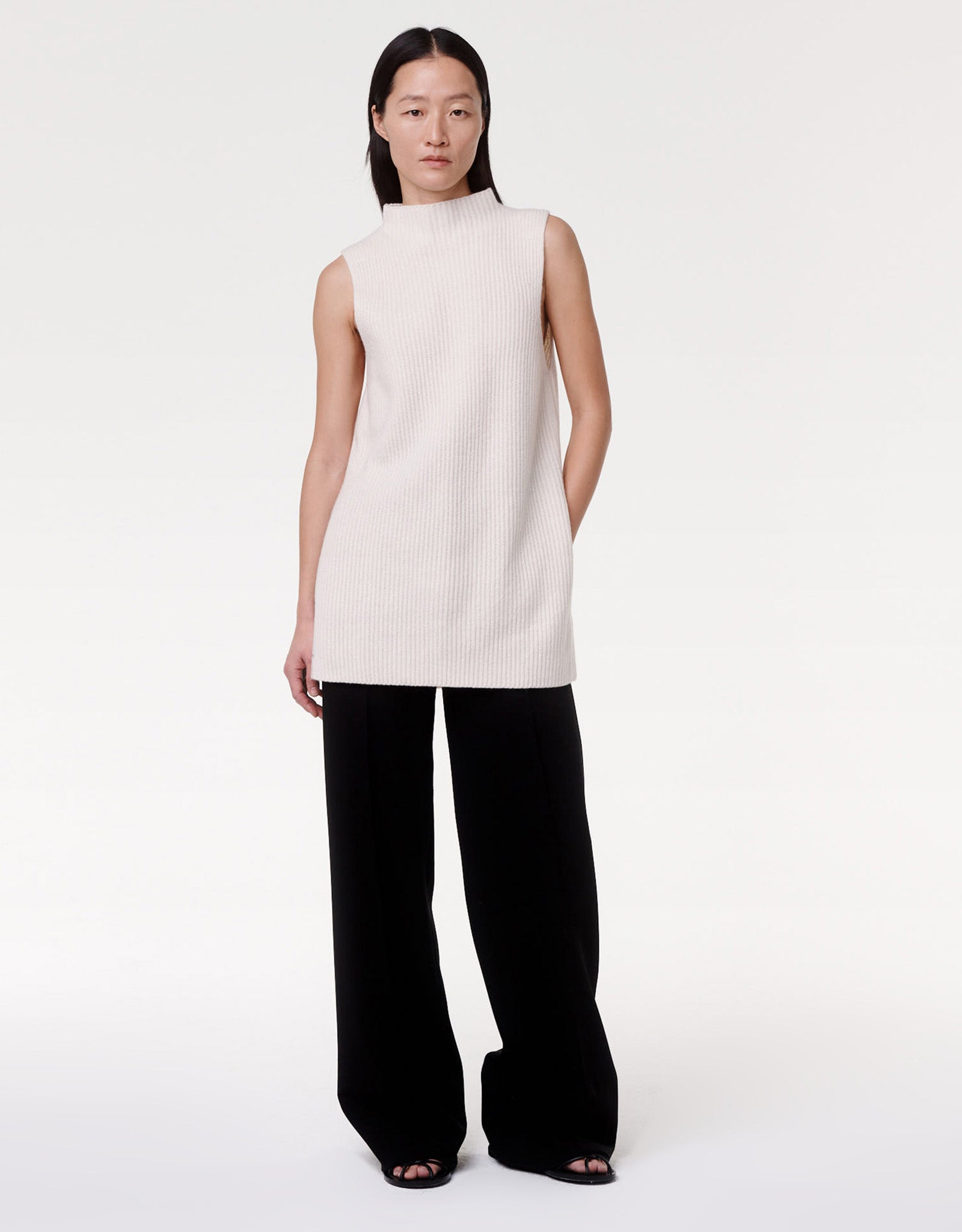 mock neck sleeveless sweater off white 1