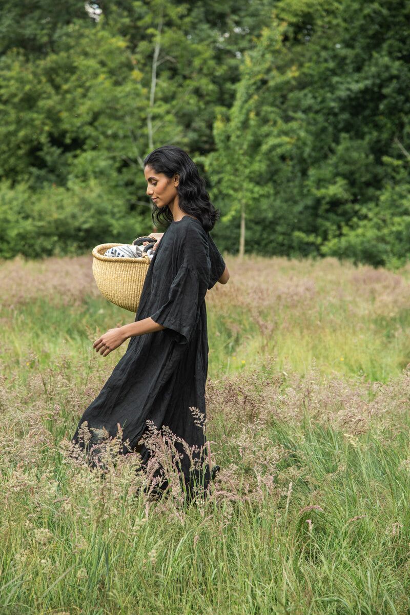 monique linen dress in black 2