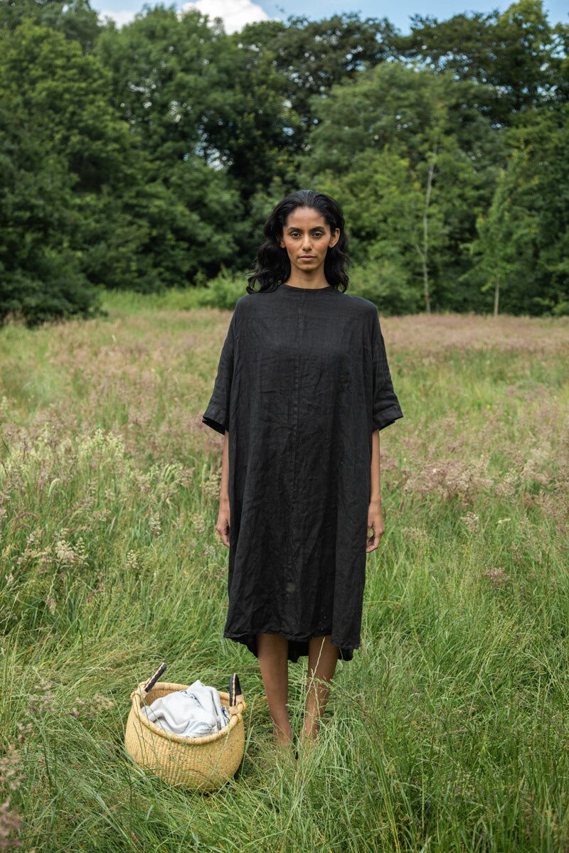 monique linen dress in black 3
