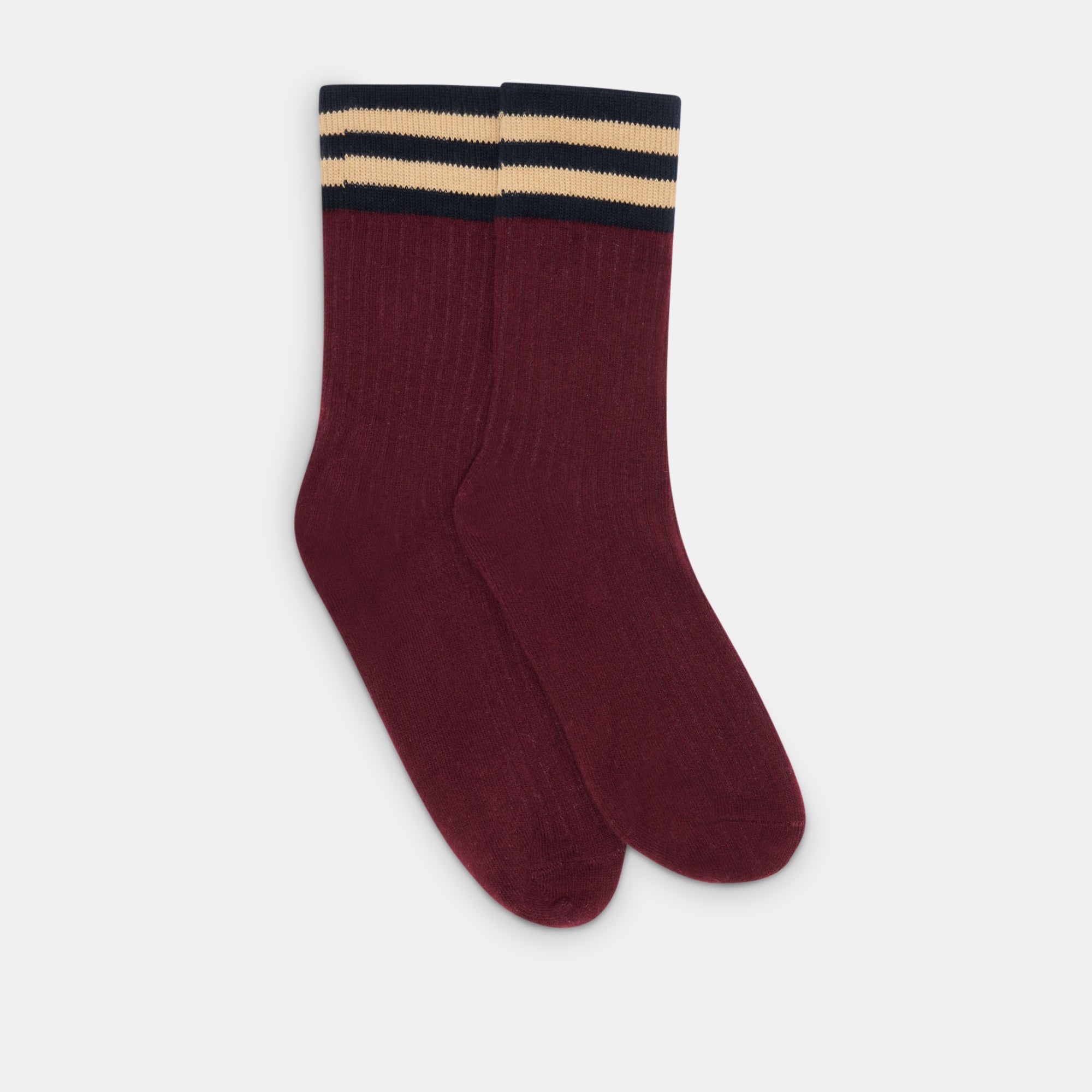 multi stripe crew socks burgundy 1