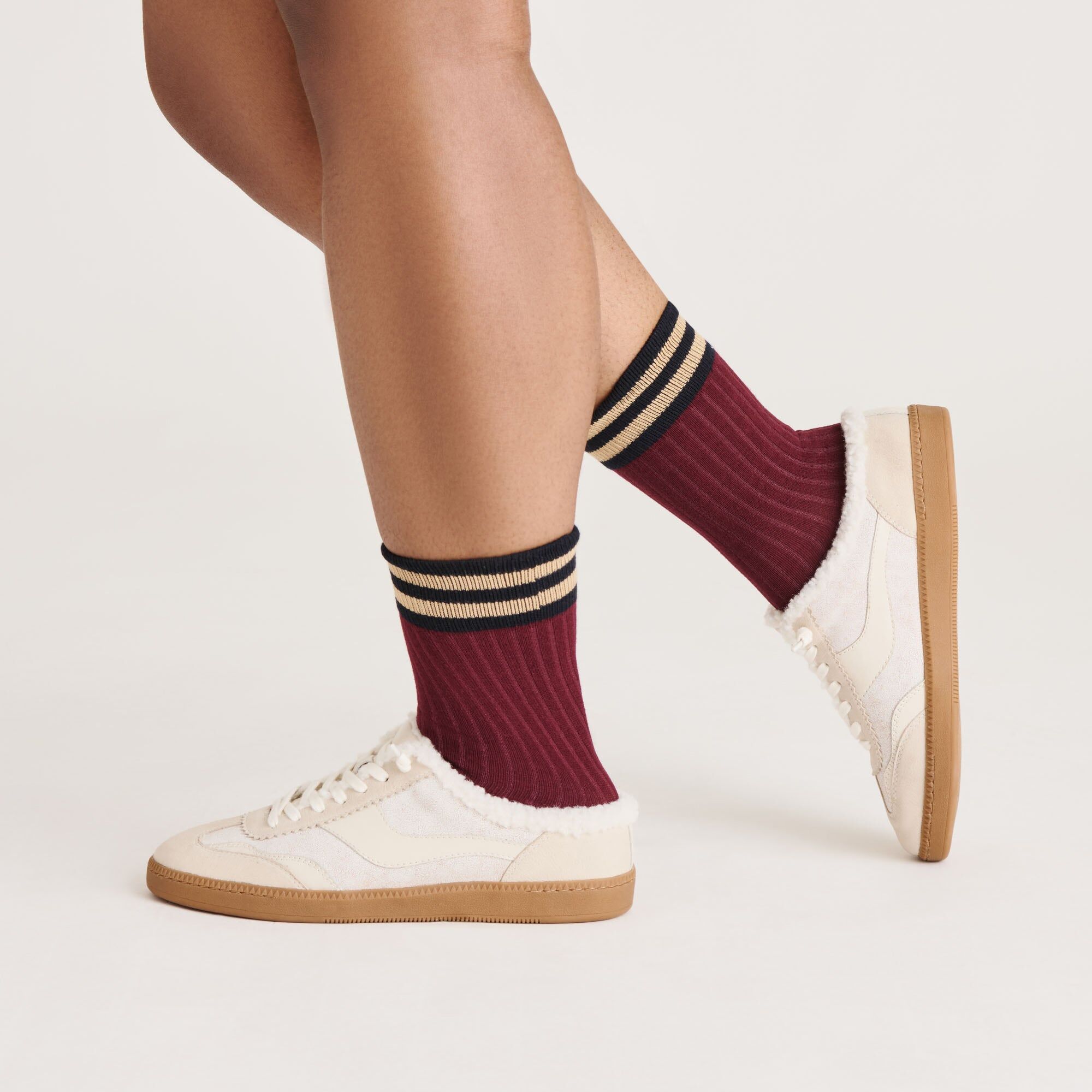 multi stripe crew socks burgundy 2