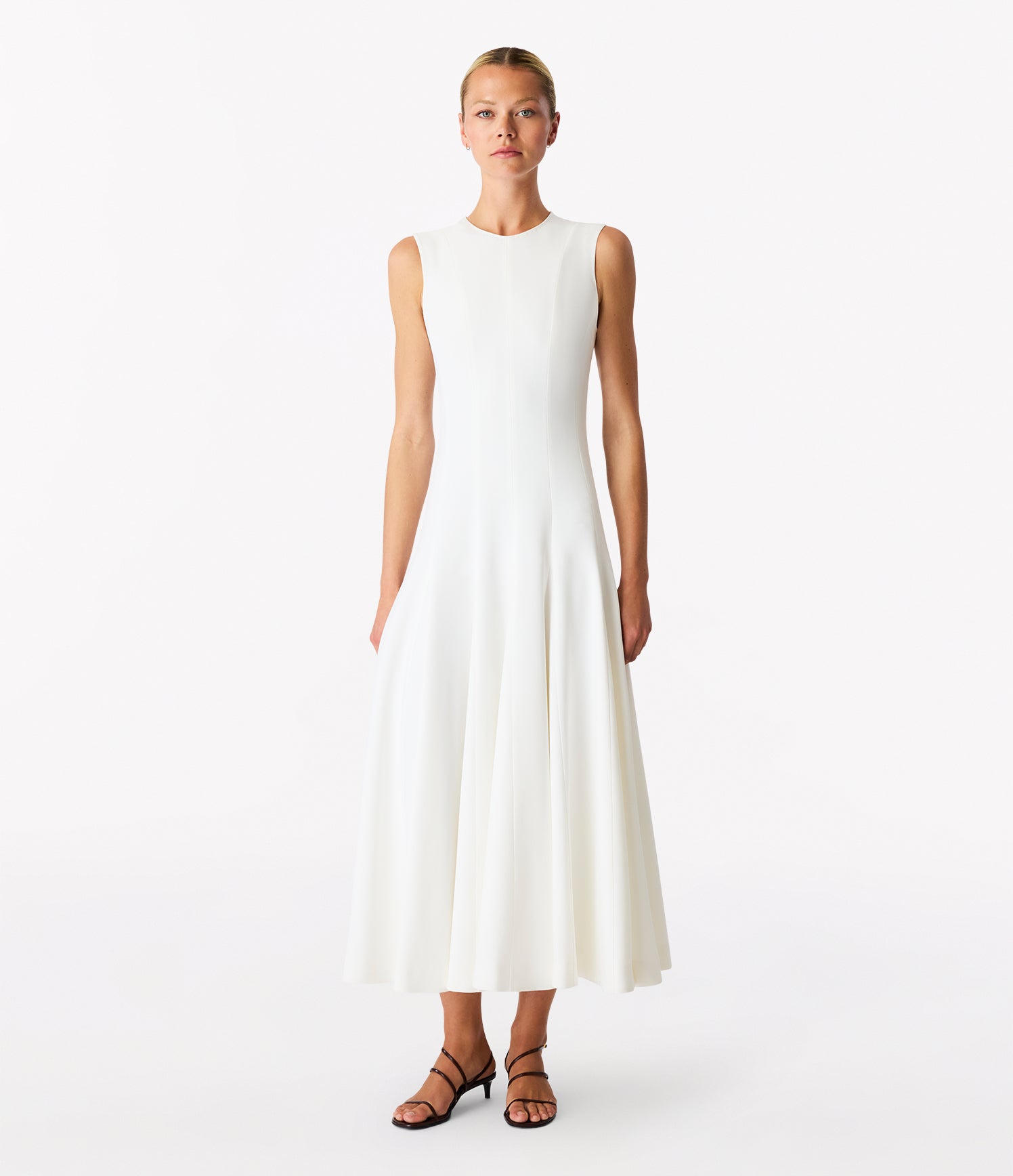 panelled flare dress white 2
