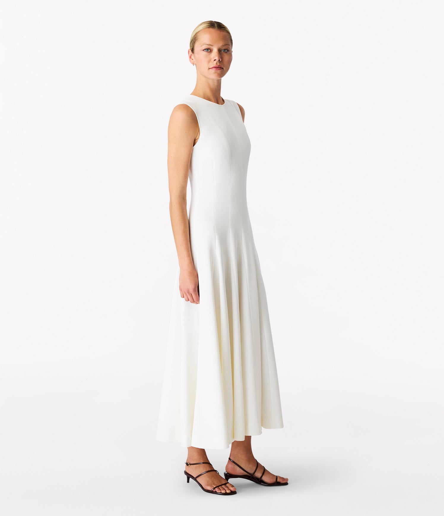 panelled flare dress white 3