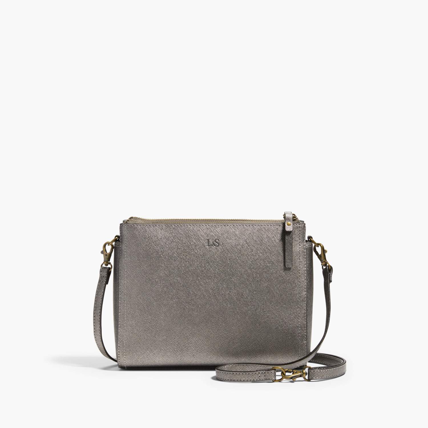 pearl saffiano leather graphite brass grey 1