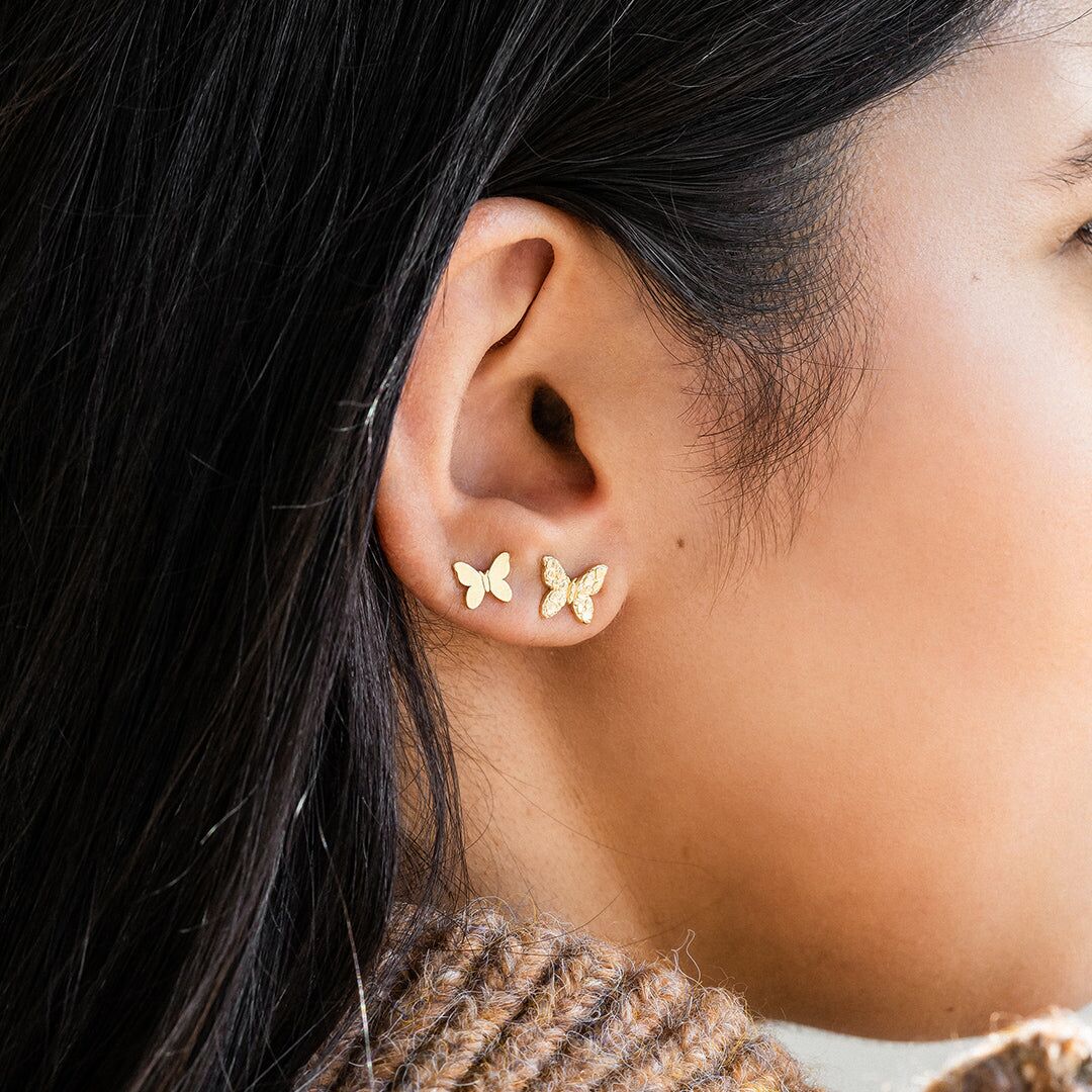 pure gold tiny butterfly stud 2