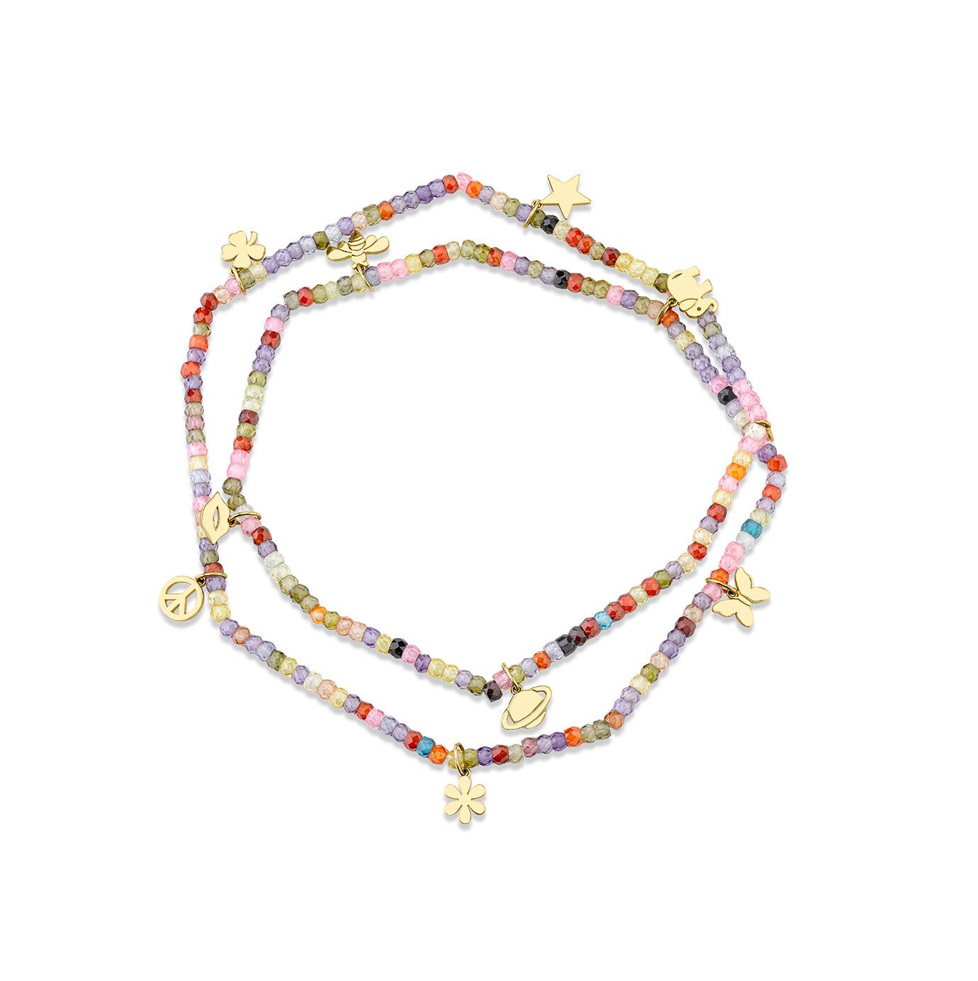 pure gold tiny multi charm rainbow zircon wrap bracelet 1