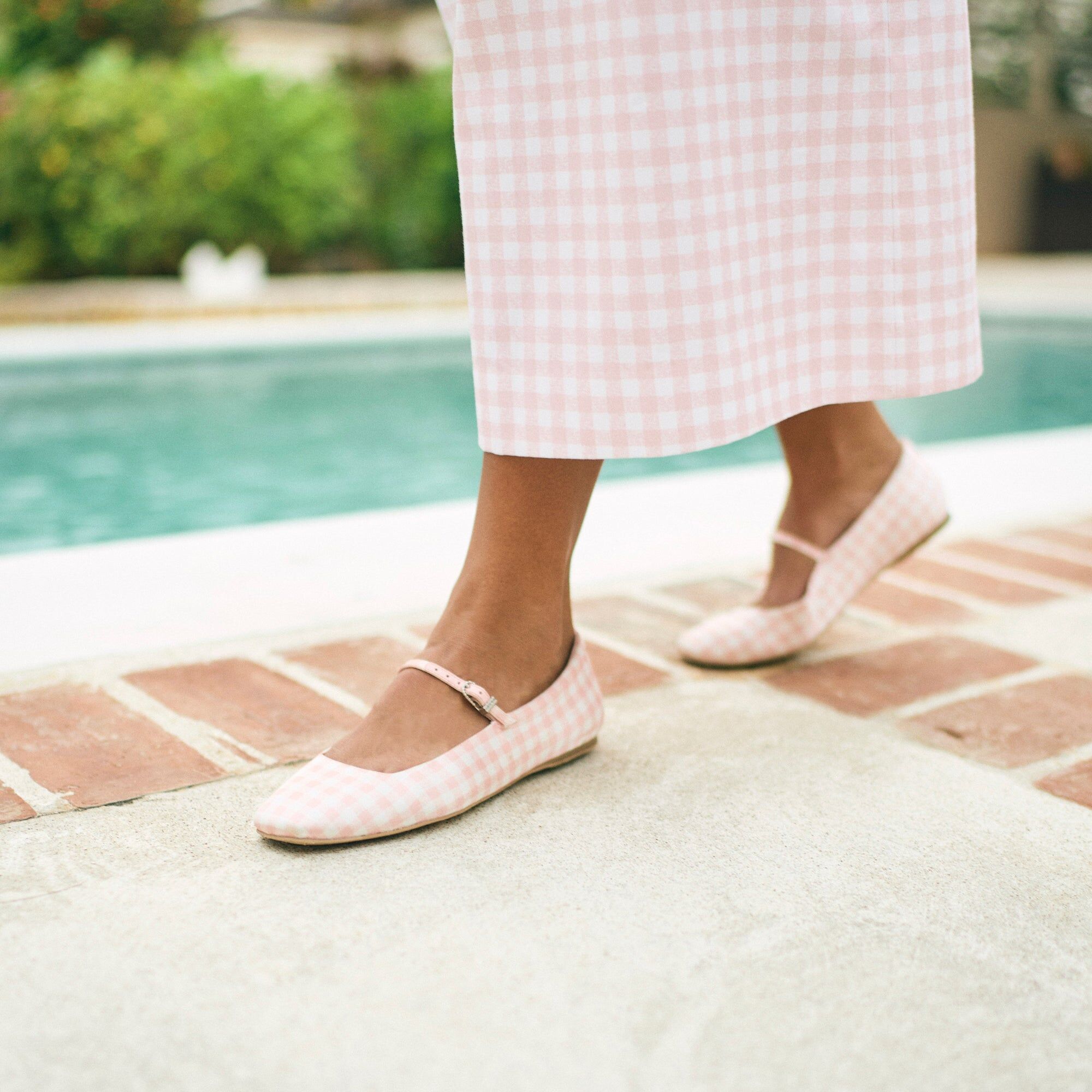 reyes x byrdie golf ballet flats pink plaid gingham 2