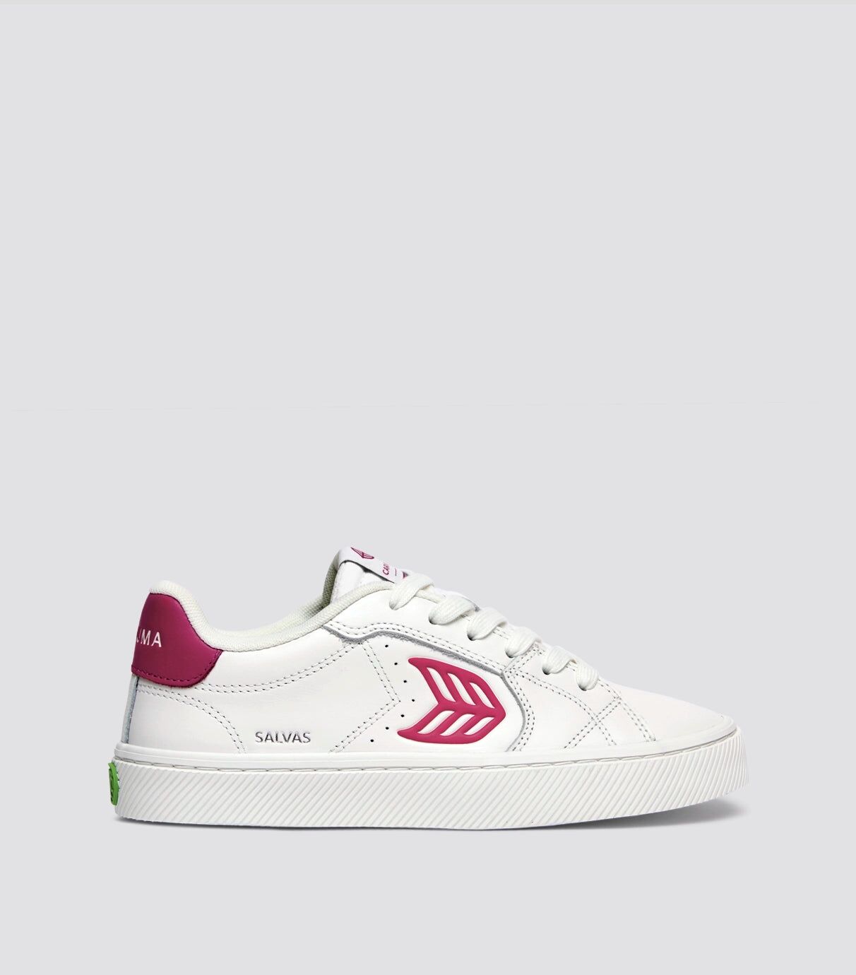 salvas leather white jazzy pink logo 1