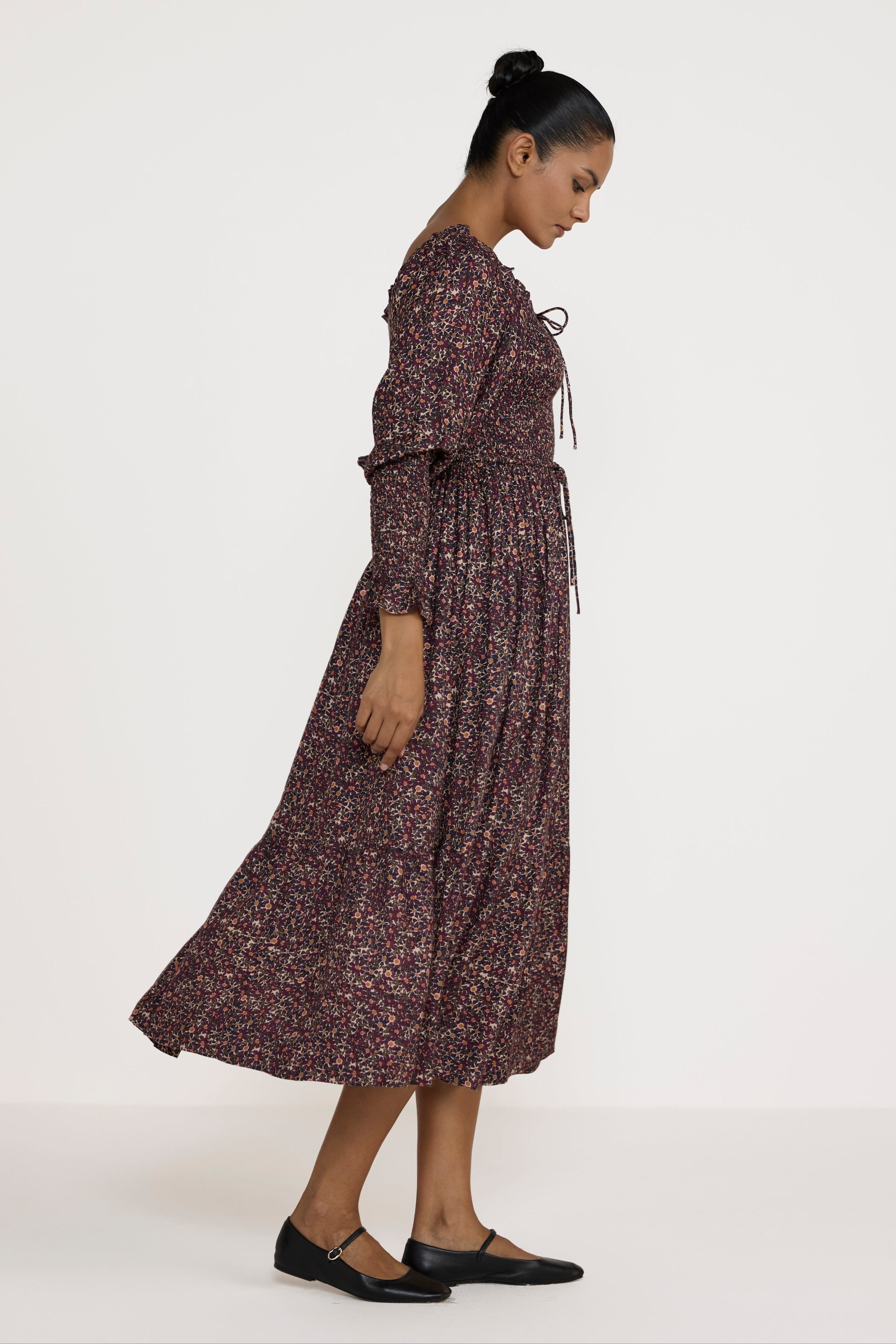 shirred bodice dress floral 3