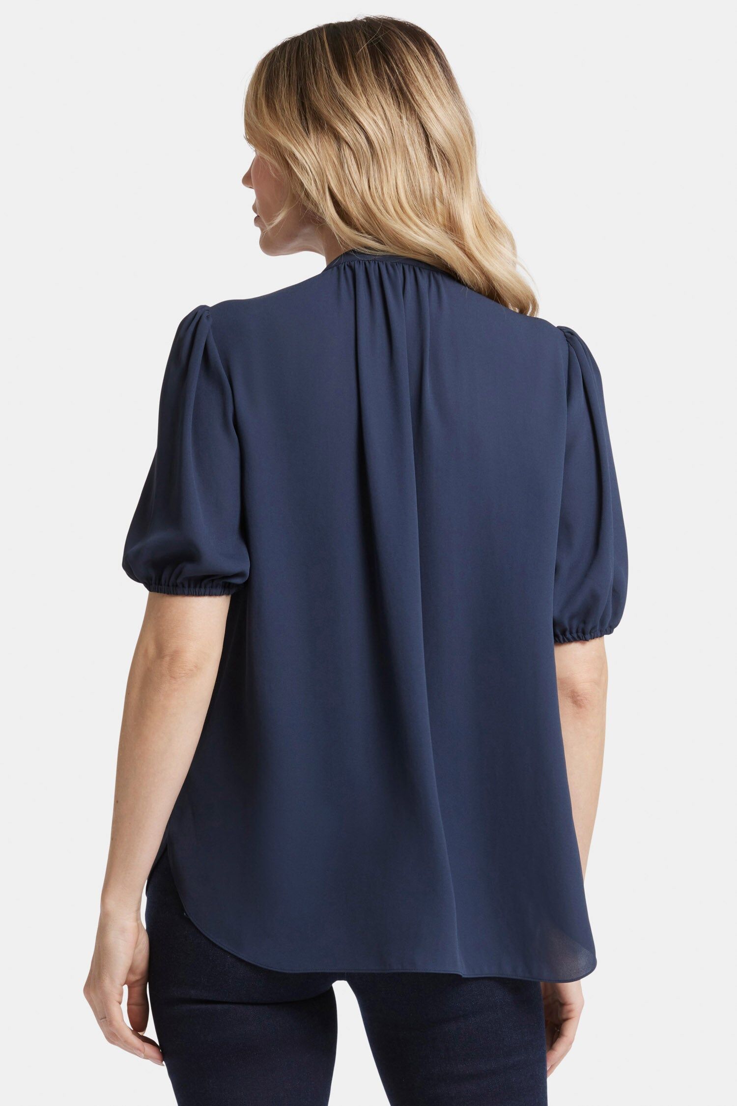 short puff sleeve popover top oxford navy 2