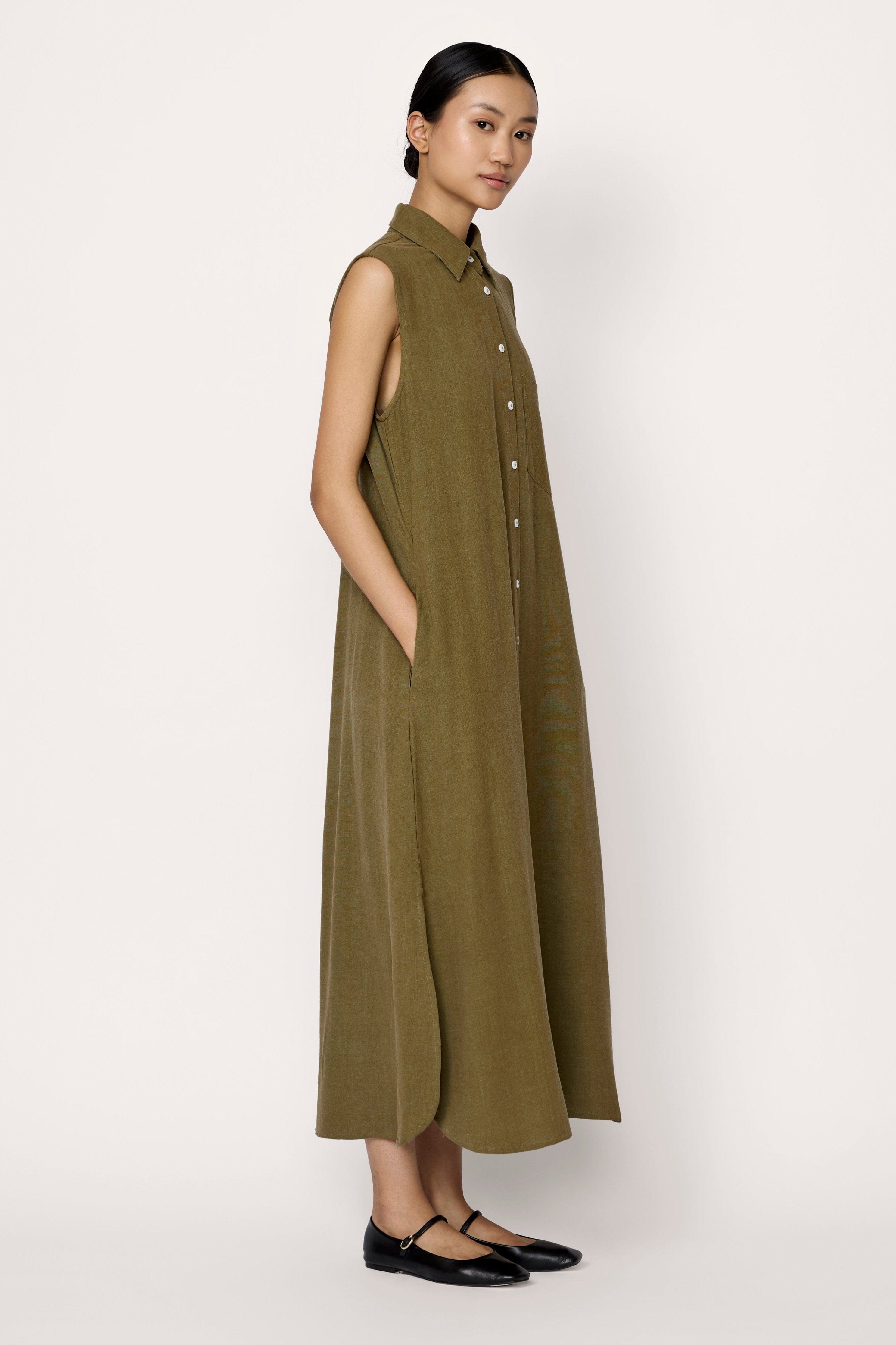 sleeveless shirt dress olive branch 3