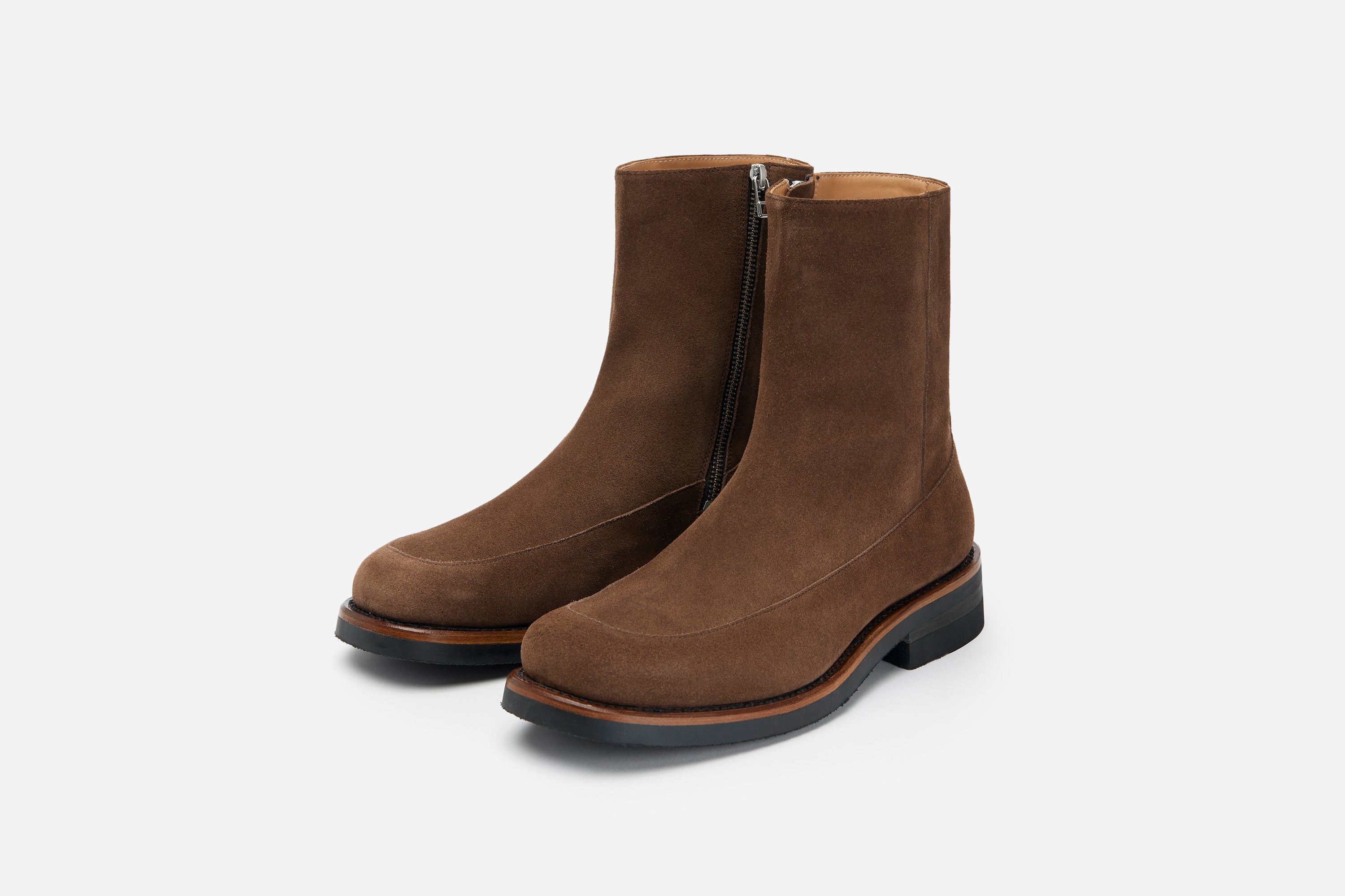 square toe side zip boot mushroom suede 2