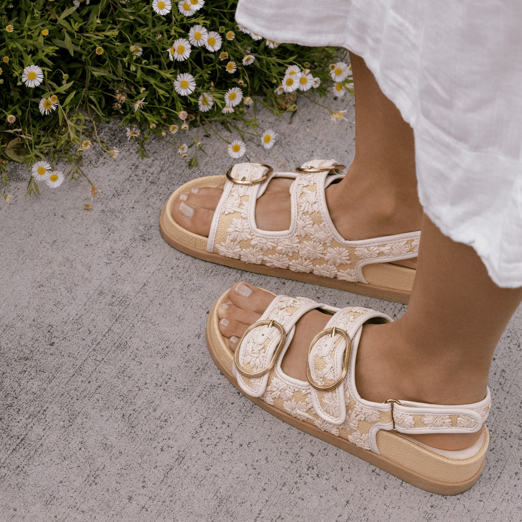 starla sandals creme floral raffia 2