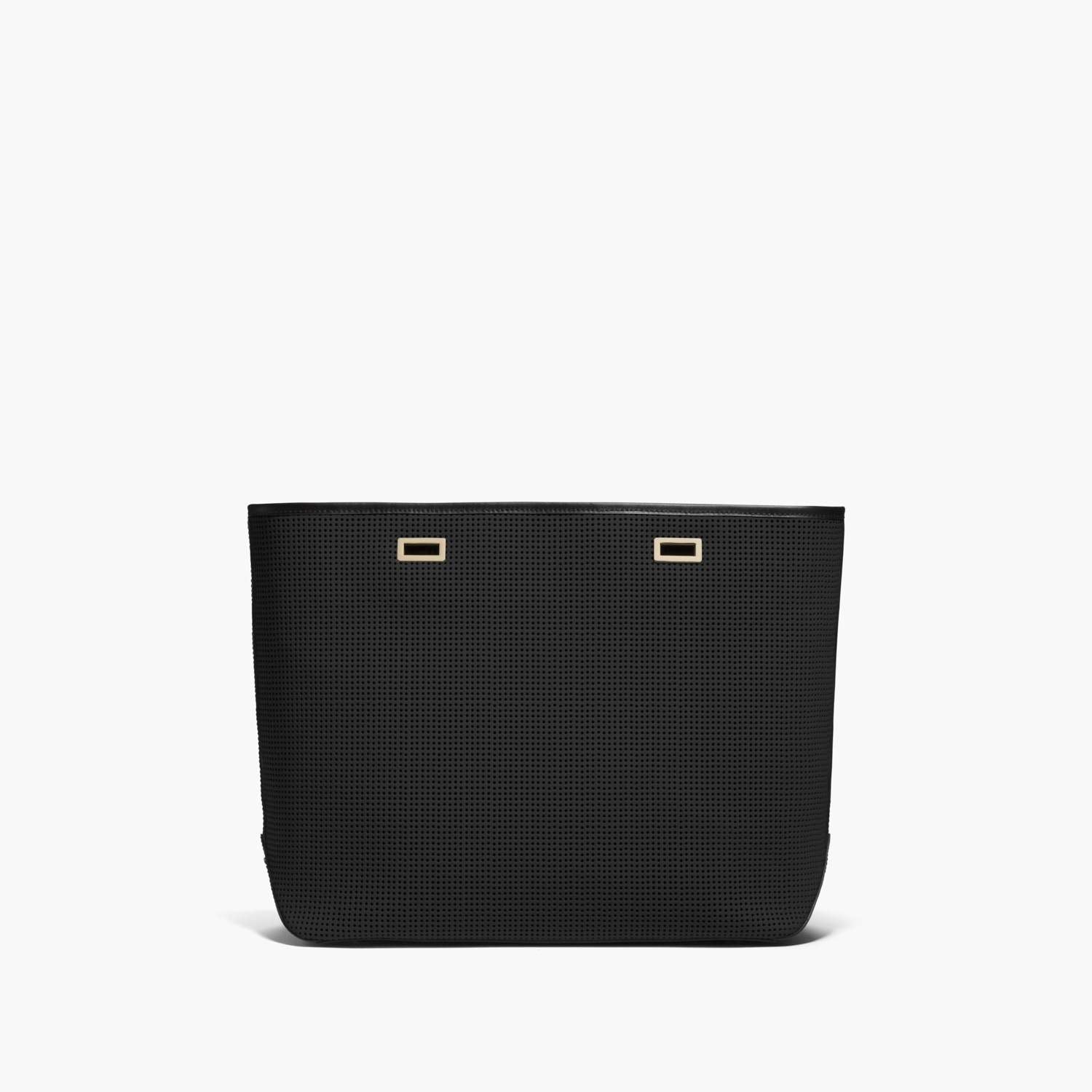 the seville shell perforated saffiano leather black gold black 1