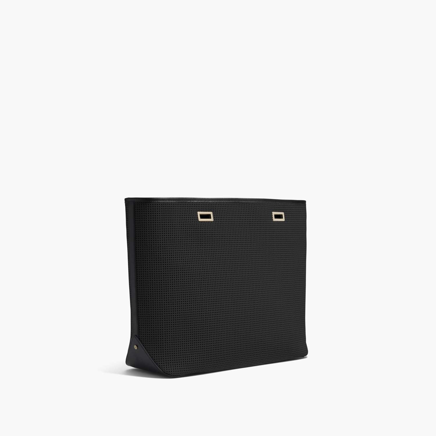 the seville shell perforated saffiano leather black gold black 2