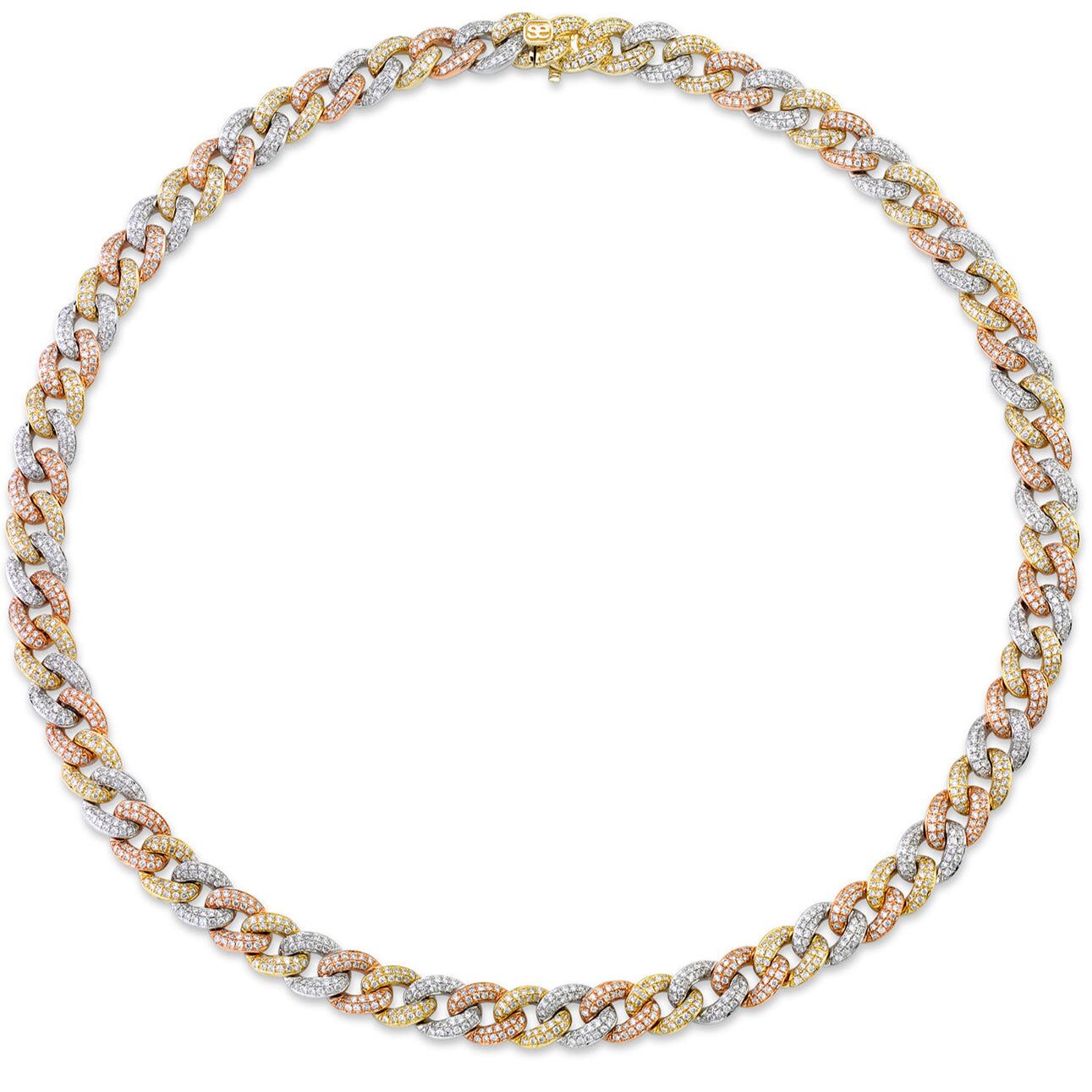tri tone gold pave diamond small link necklace 1